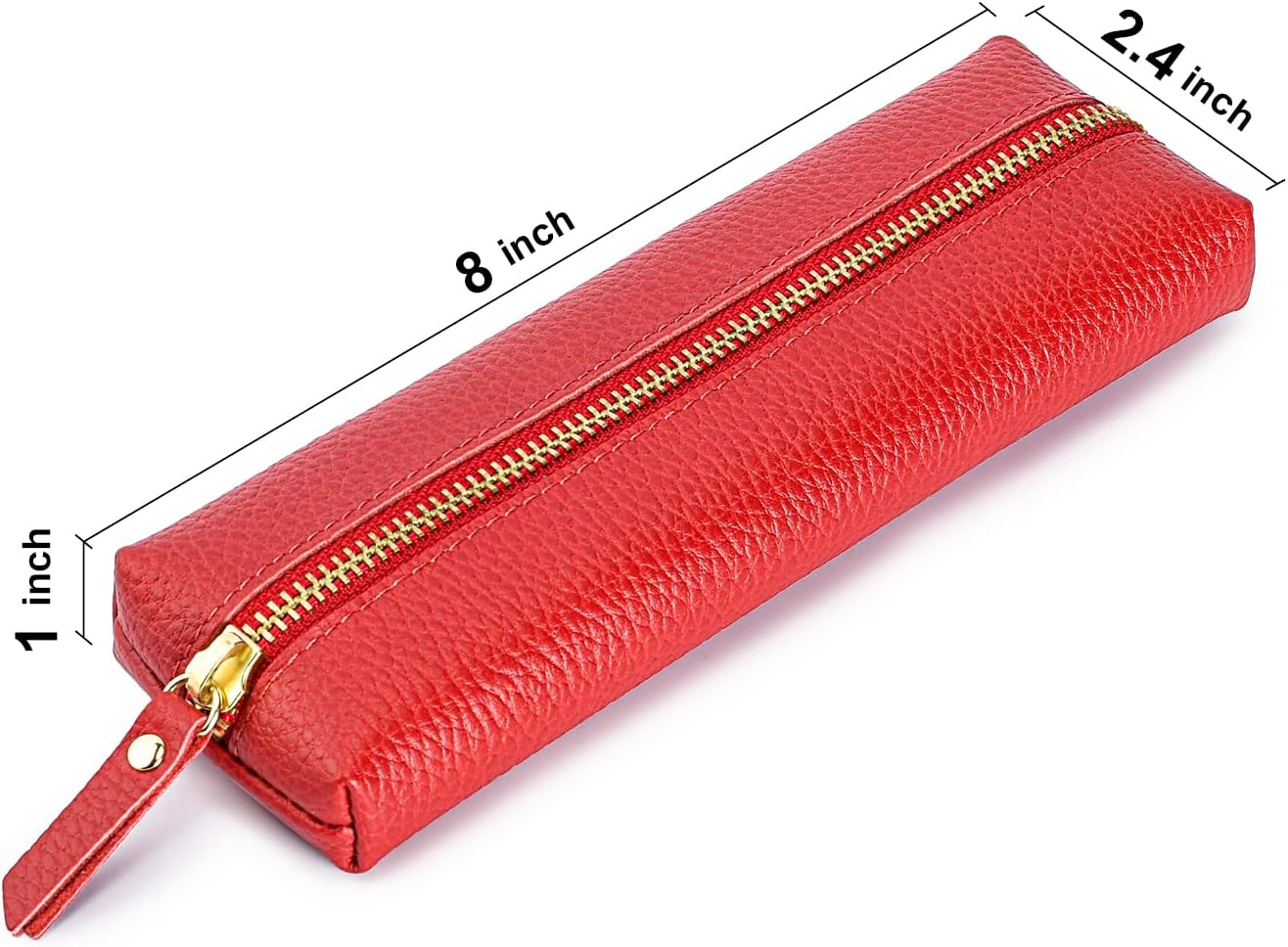 Genuine leather pen case, Cowhide red pencil pouch with zipper, Soft pen bag for adults. - Image 5