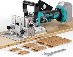 Ecarke Marcador de biscoito sem fio compatível com bateria Makita de 18 V, kit de marceneiro inclui 80 wafers e saco de pó, 11000 RPM, corte de 0-90°, 6 configurações de profundidade, para marcenaria