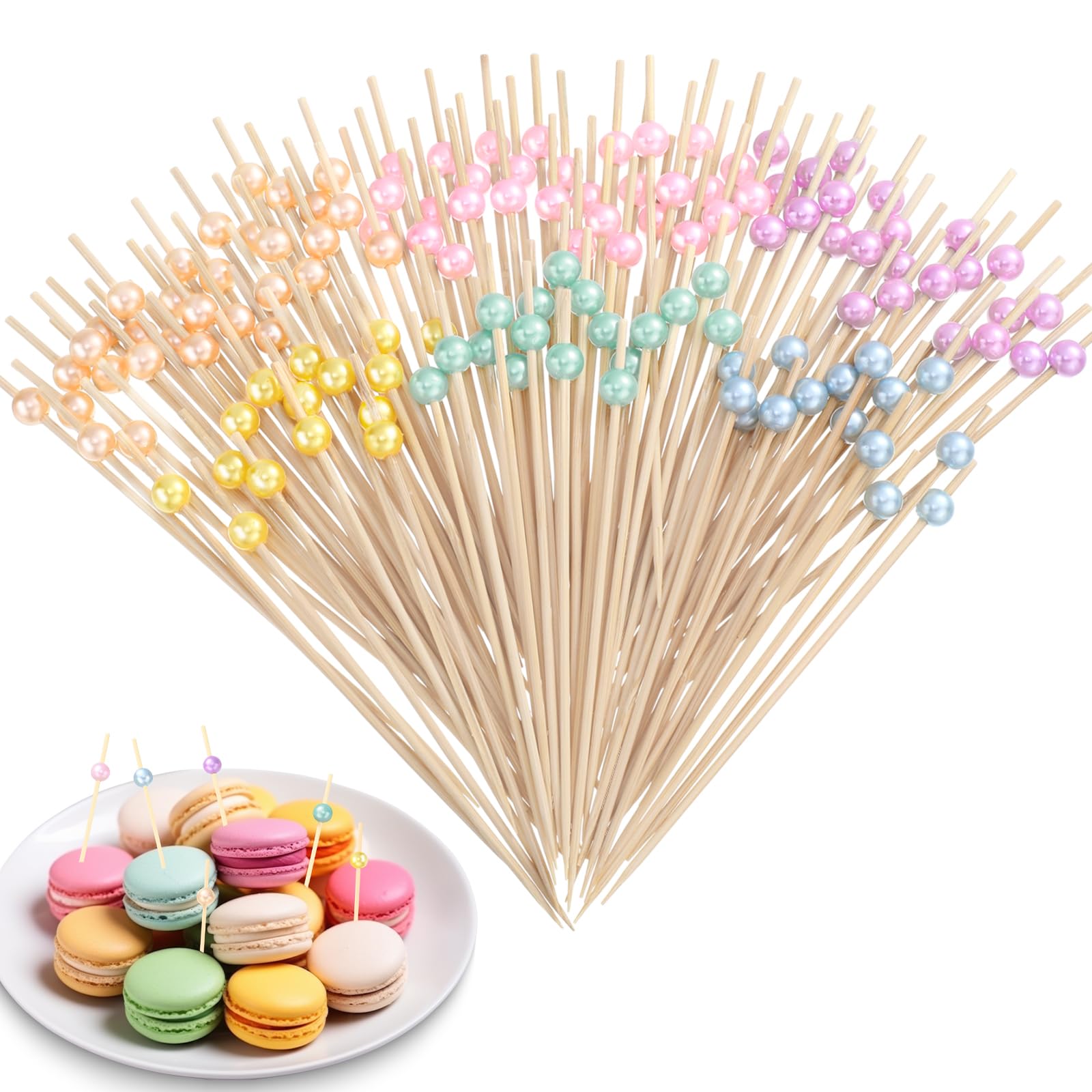 Reallnaive 600 Pcs Pearl Cocktail Picks 4.7Inch, 0.3" Bead, Pastel Color