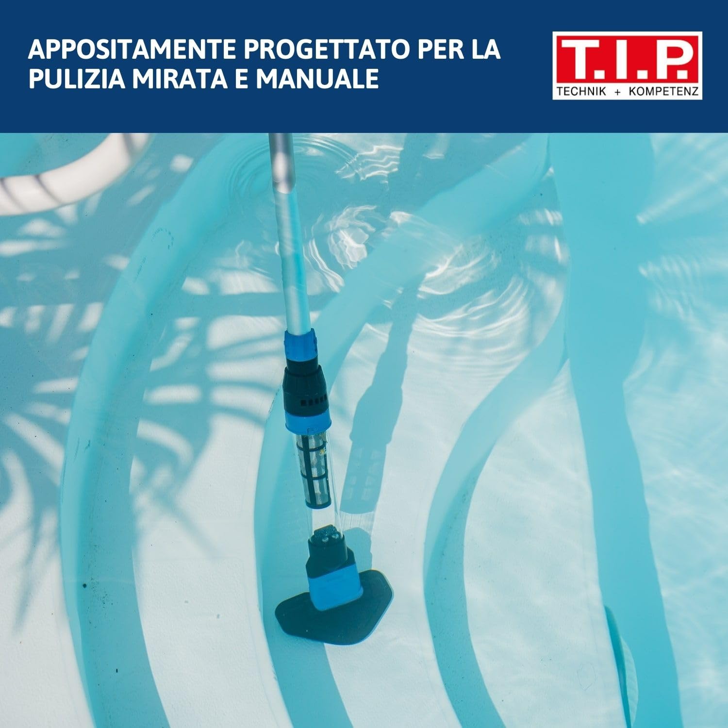 T.I.P. Sweep 2000 30445 - Aspiratore per Piscina a Batteria (9 Watt, 24 l/min, autonomia 50 min, Asta telescopica Max. 2,1 m, Due spazzole, rimozione mirata di Particelle di Sporco)