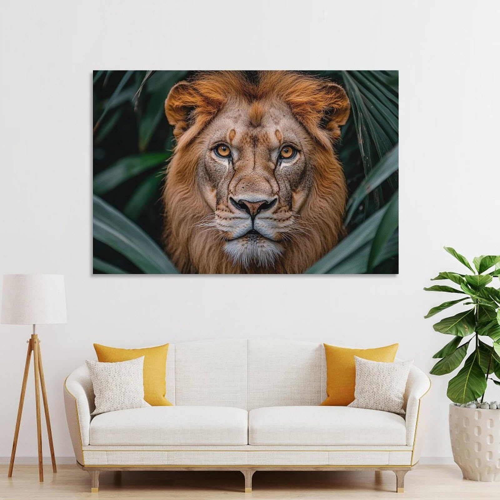 Junmoney Majestic Lion Portrait in Lush Foliage Decorative Wall Artwork, 24x36inch(60x90cm), for Study, Office Or Focused Interiors, A Smart Decor Choice for Study Walls