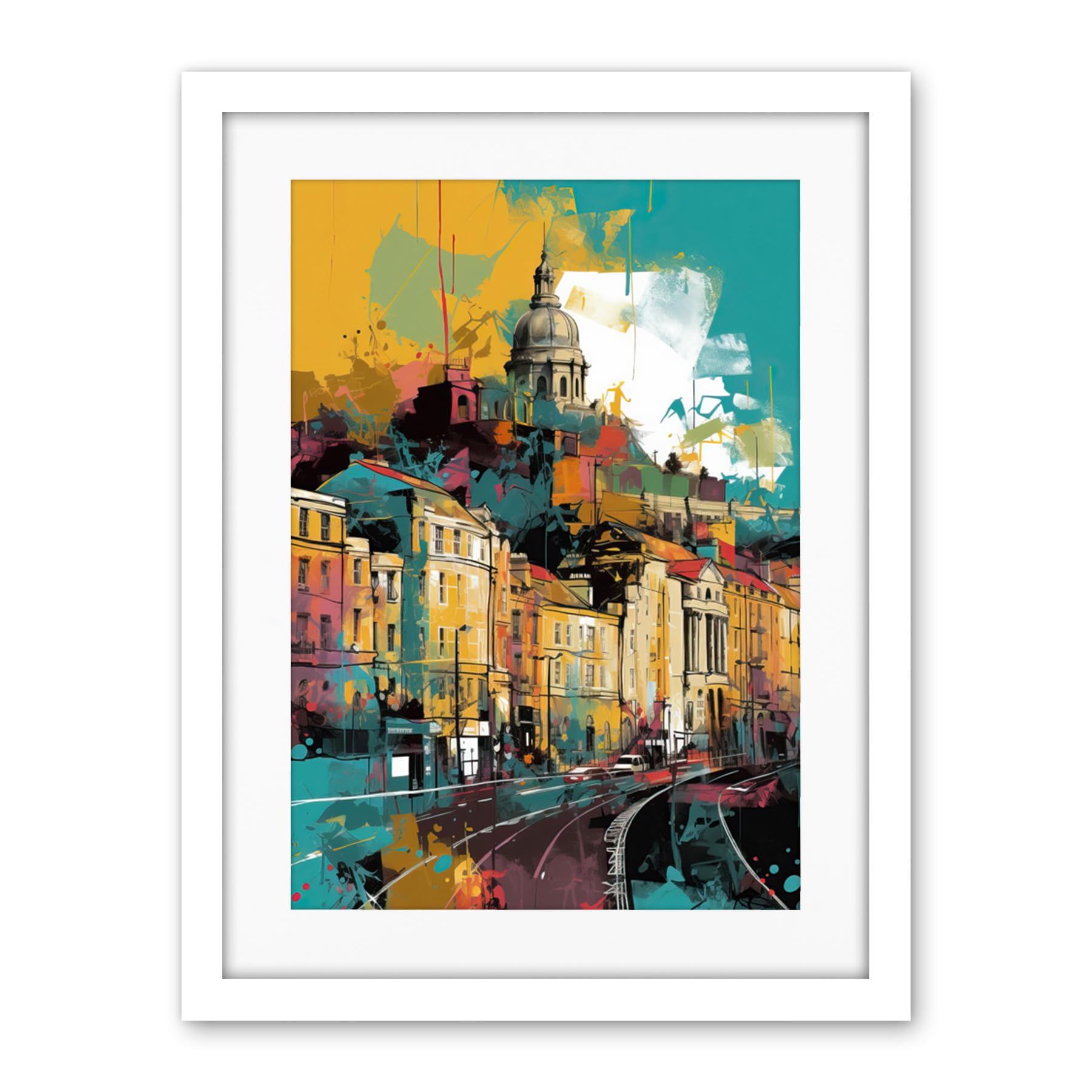 Artery8 Nottingham City Modern Multicoloured Cityscape Artwork Framed Wall Art Print 18X24 Inch