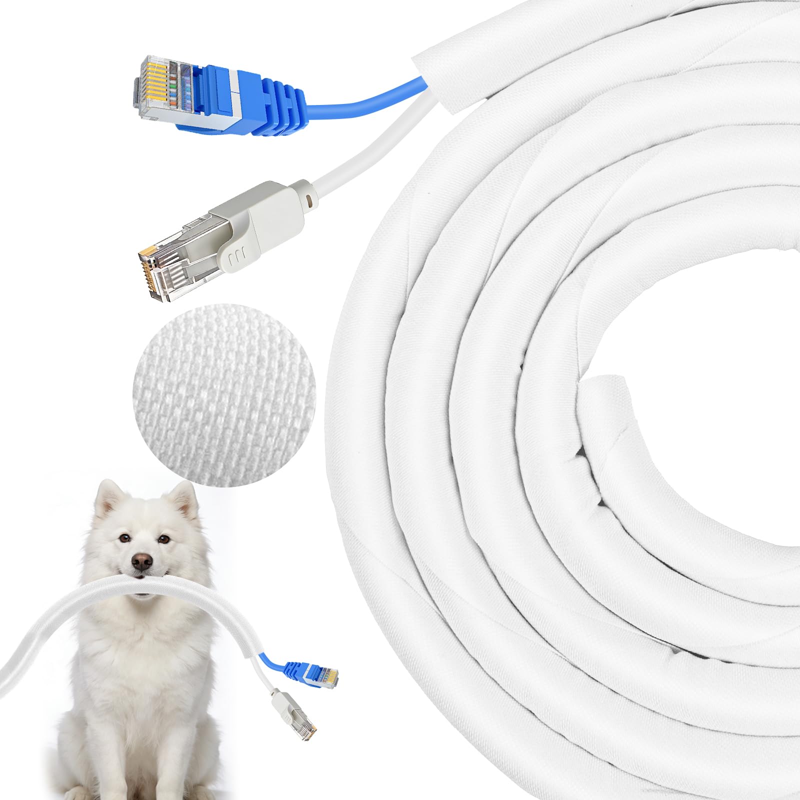 10Ft Cable Tidy Sleeve Thickened Material Stop Wires from Pets Chewing Flexible Self-Wrapping Cord Protector Ideal for Home, Office & Garden, Keeps Wires Tidy & Fits USB Power Cords (White, 25mm×10Ft)