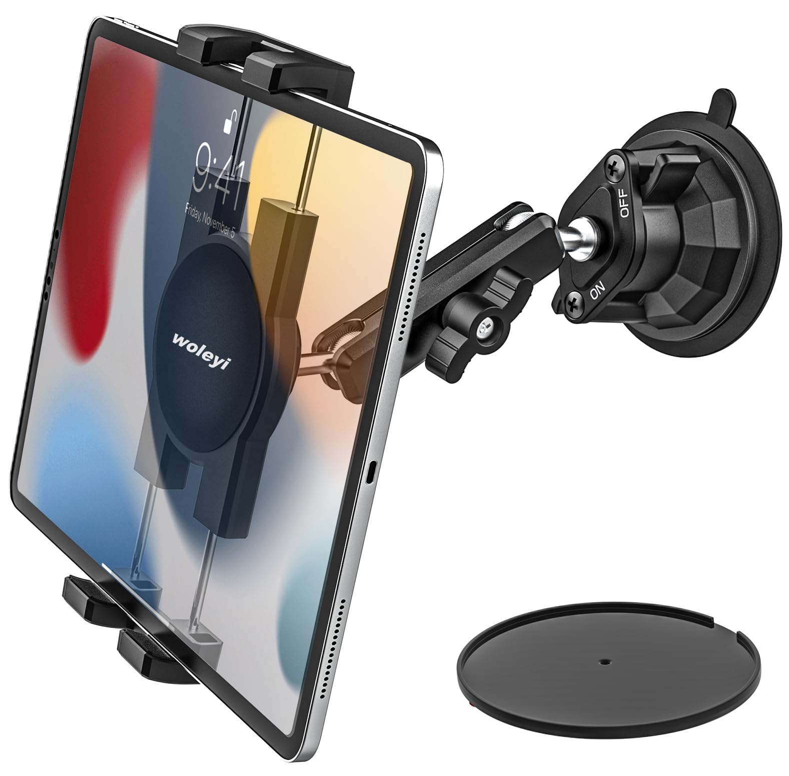 Soporte Tablet Coche con Ventosa Ultra Fuerte - Montaje en Salpicadero y Parabrisas, Metálico Soporte Camión Vehículo Compatible con iPad Pro/Air/Mini, Galaxy Tab/Z Fold, Kindle Fire, Móvils, 4-13"