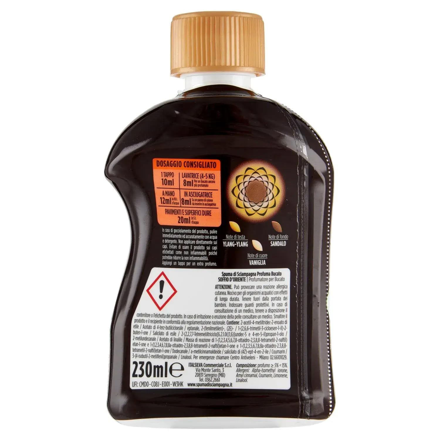 12x Spuma di Sciampagna - Wäsche-Deodorant für Waschmaschine und Trockner mit ätherischen Ölen, Profuma Bucato Soffio d'Oriente 230ml + Beni Culinari Kostenloser Schlüsselanhänger