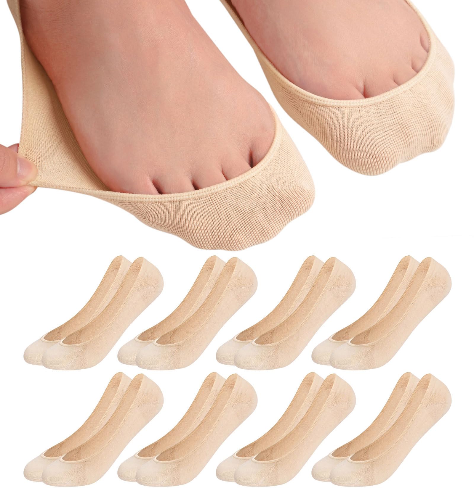 Caldodo Füßlinge Damen 39-42 35-38 8Paar Füsslinge, Unsichtbare Ballerina Socken Nahtlose No Show Söckchen Damen mit Silikonpad für Loafer Sneaker