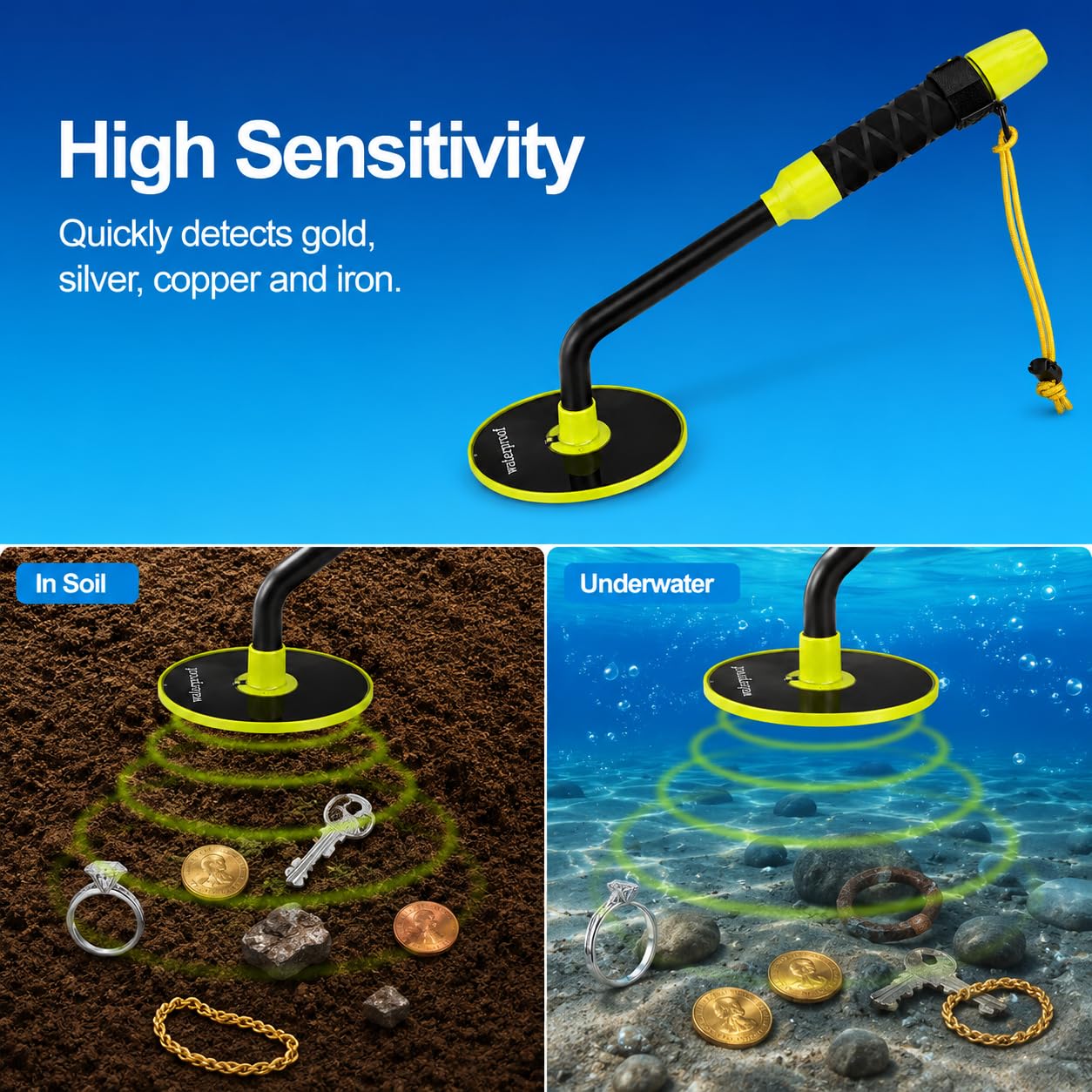 Pinpointer Détecteur de Métaux, Detecteur de Metaux sous Marin, Détecteur de Métaux Étanche IP68, Induction Pulsée, pour Chasse aux Trésors