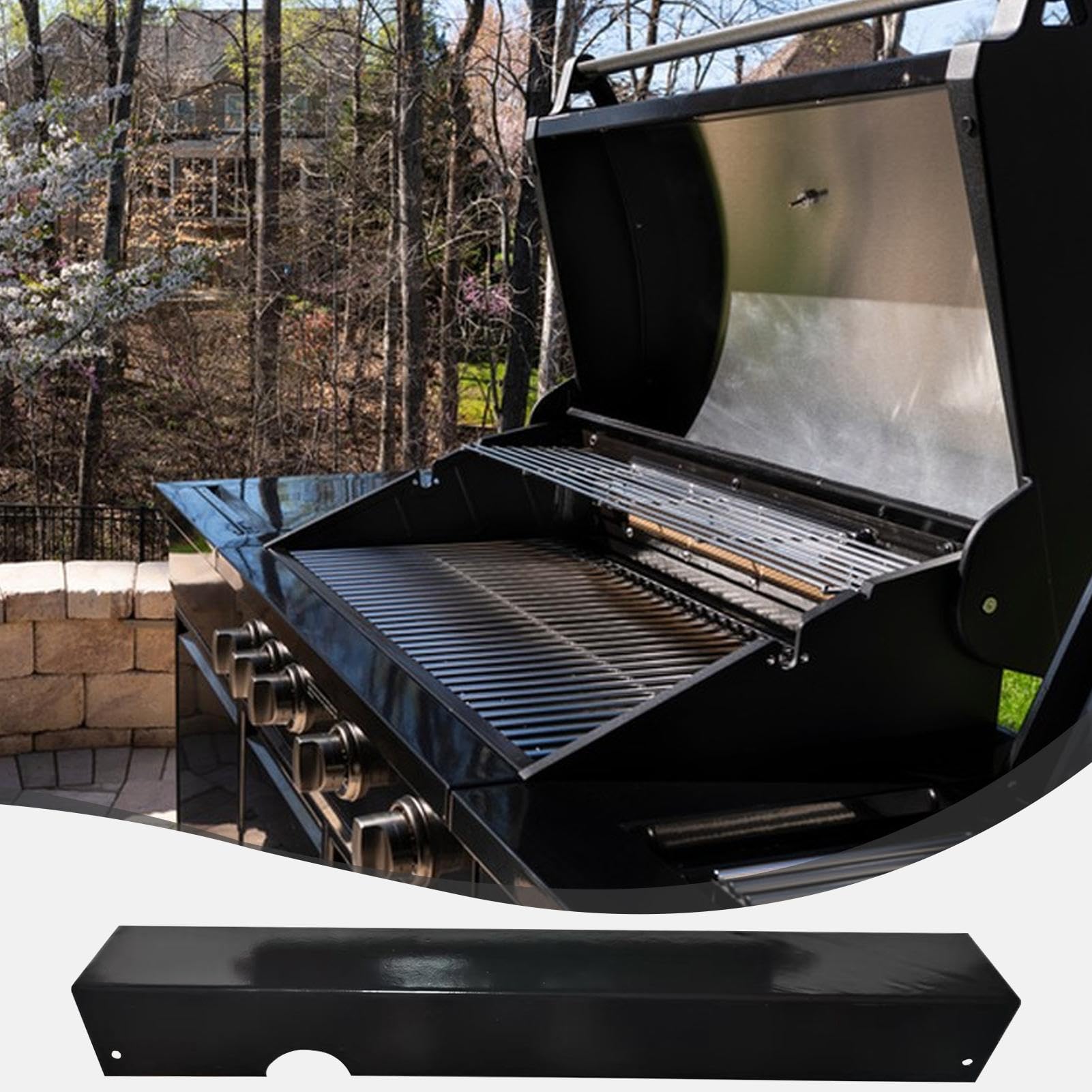 Heat Deflector, Grill Plate, Rust Proof Non Stick Portable Lightweight Easy Cleaning Compact Heavy Duty Long Lasting, Heat Tent for Home Outdoor Grilling Garden, 17.09x2.99x2.09Inches, Black