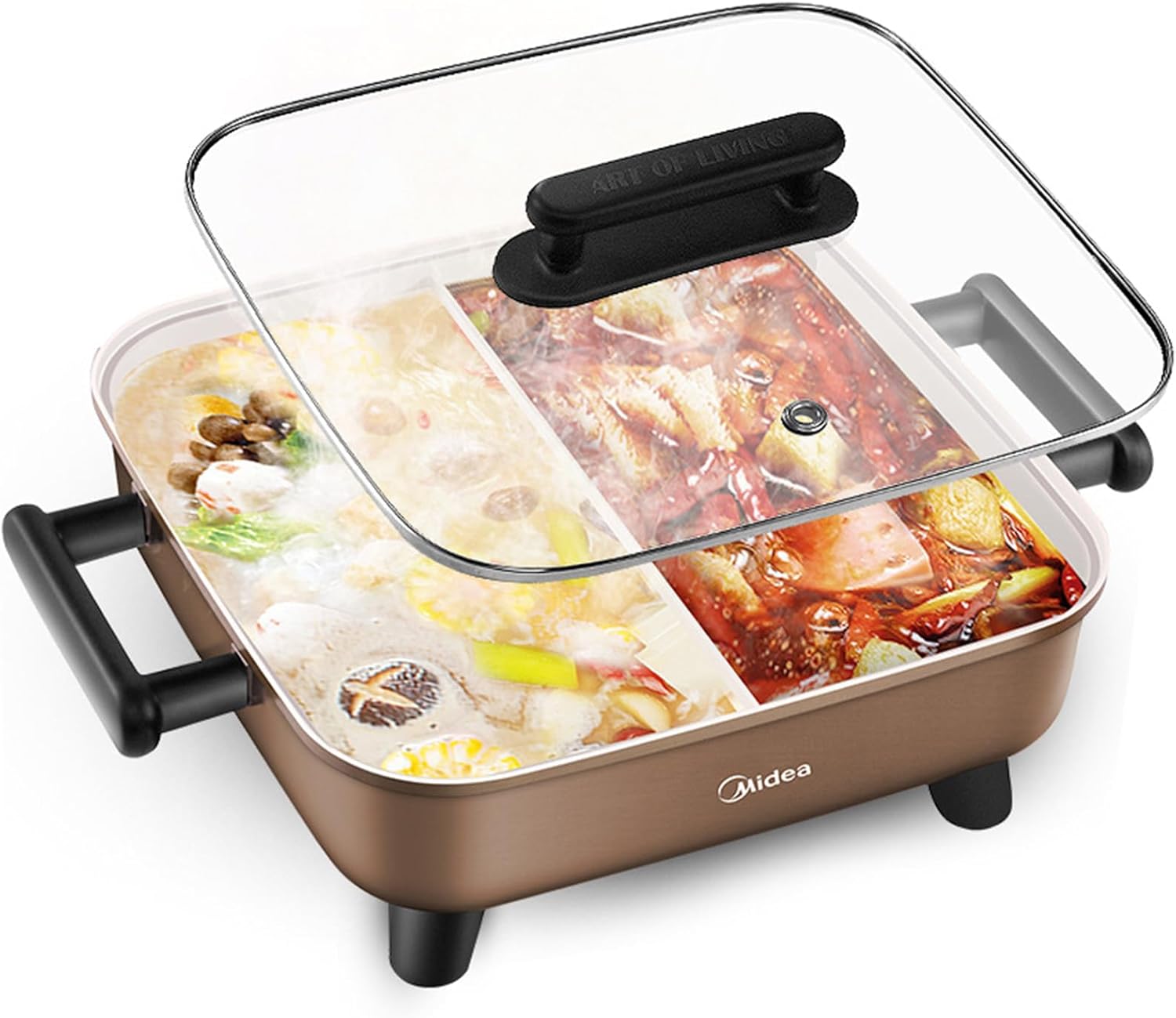 MIDEA Electric Hot Pot with Divider, 6L Large Shabu Shabu Hotpot Pot