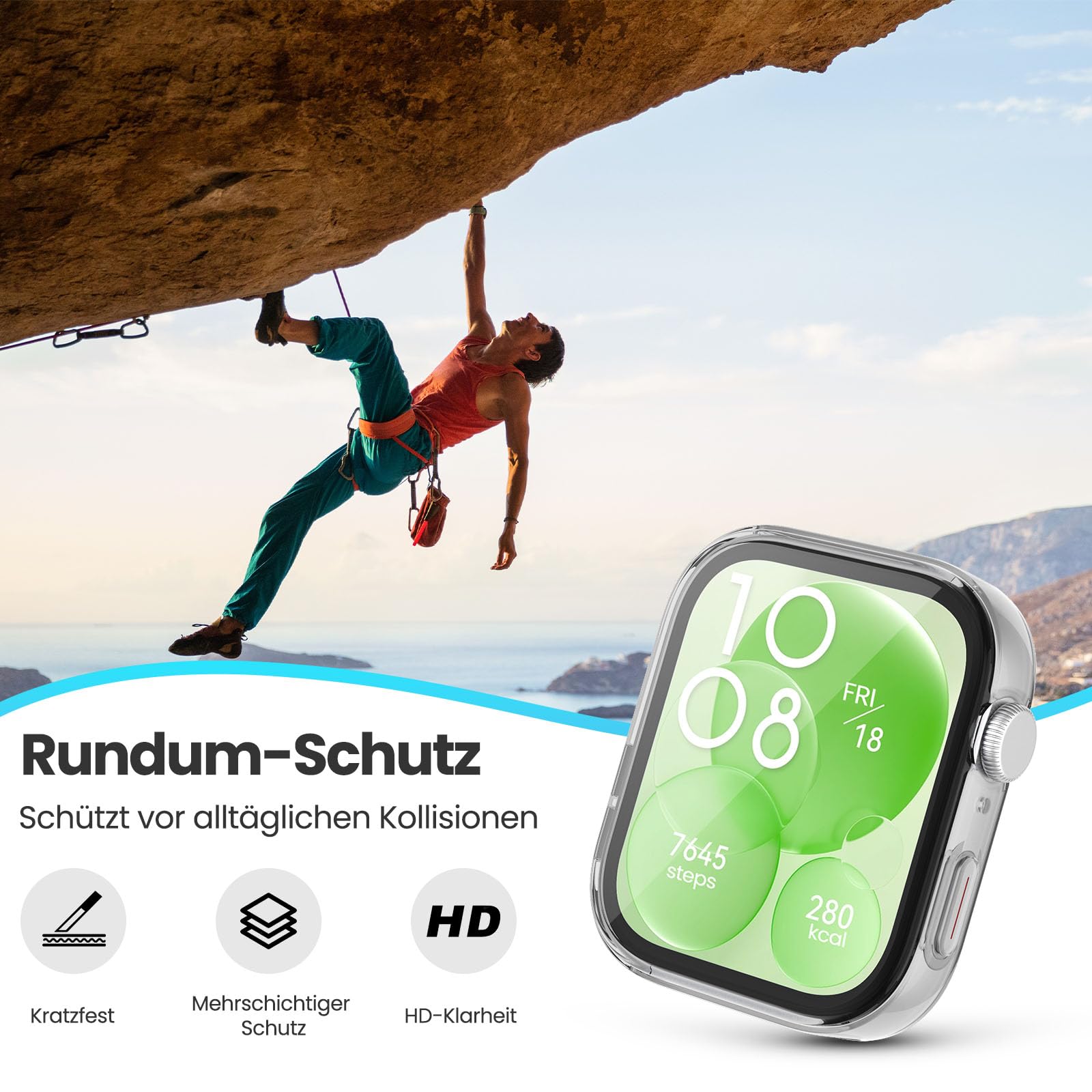 2 Stück Hülle für Huawei Watch Fit 3 Schutzhülle, Flexibles TPU Displayschutz Case 360° Rundum Kratzfest Abdeckung Ultradünne Schutz Gehäuse für Huawei Watch Fit 3