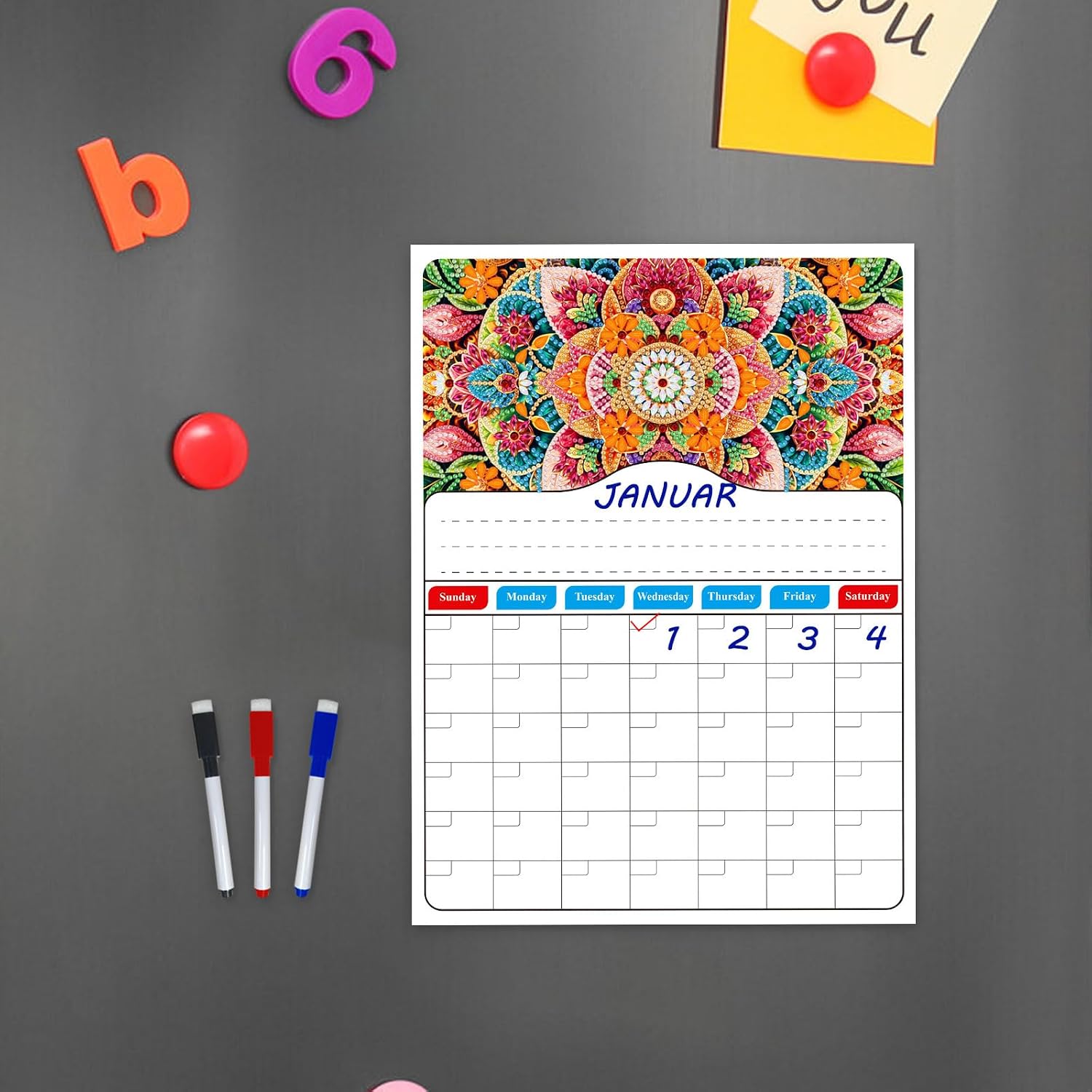 ARTopet 2Pcs DIY Fridge Magnet Calendar Diamond Art Painting Creative Design Refrigerator Magnetic Sticker Handwritten Planning 2025 Calendar with 3Pcs Erasable Pens for Home Office Planning-03