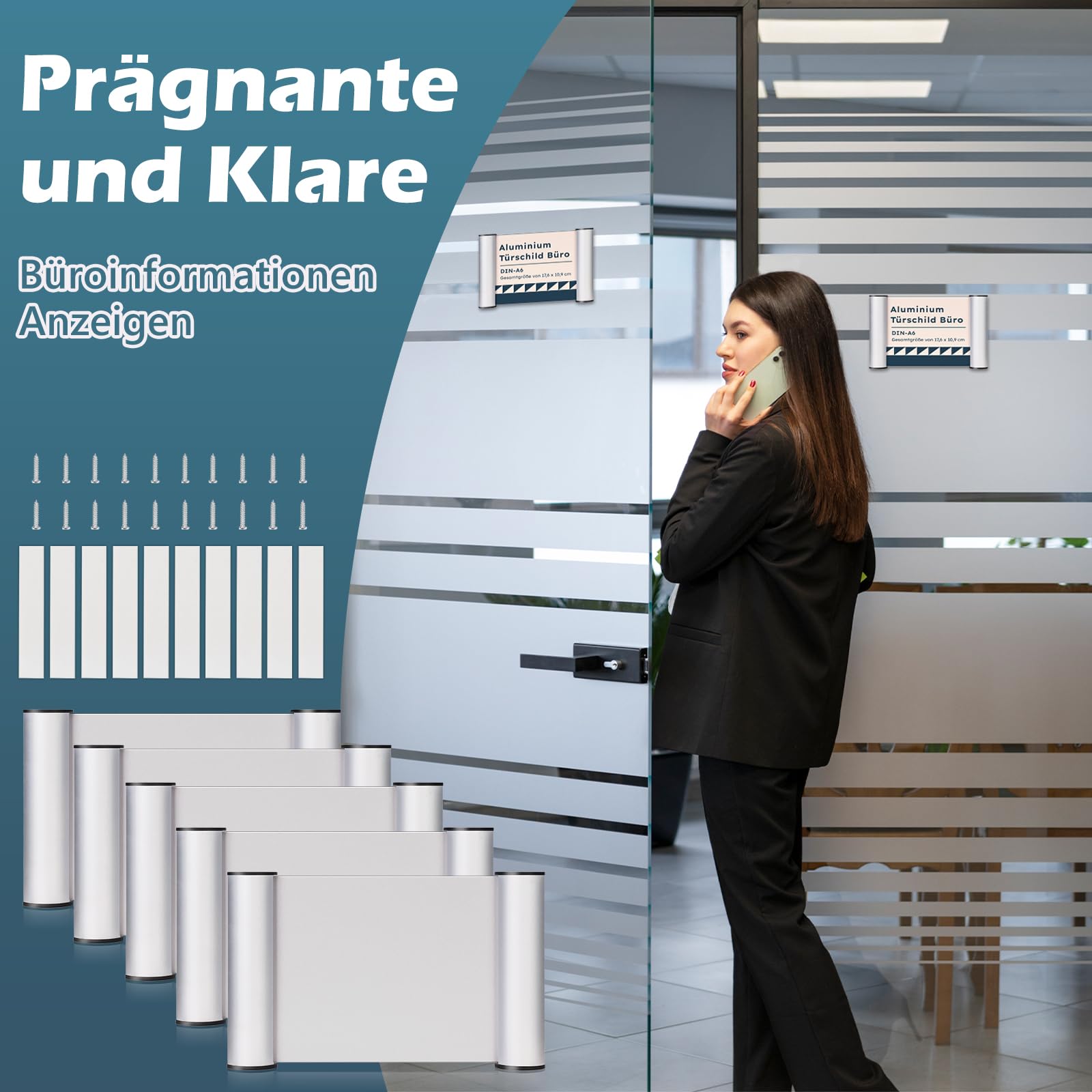 Plaque de porte bureau A6 en aluminium avec couvercle transparent 148 mm x 105 mm autocollants adhésive stable pour maison événement