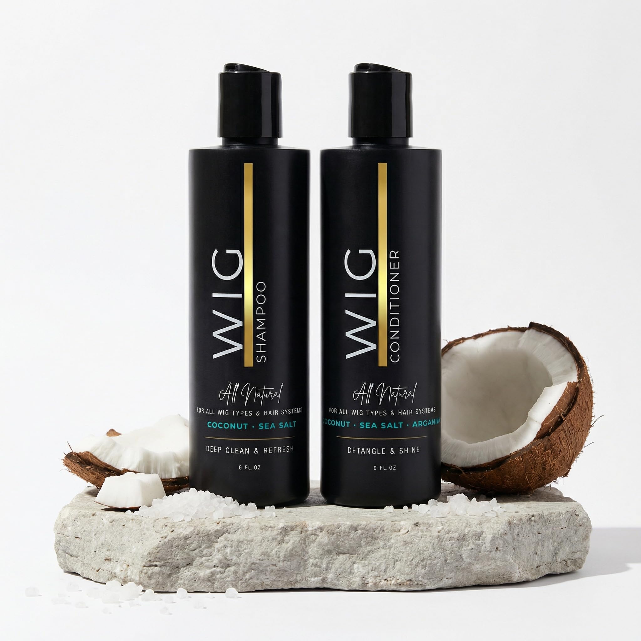 LIT UNICORNS Natural Anti-Static Wig Shampoo & Conditioner Set | for Synthetic and Human Hair Wigs | Clean, Protect, Detangle and Soften any hair system | Extend the Life of Your Wig | Paraben Free
