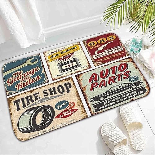 Miniatura 7 de Tapete de baño antiguo para automóvil de los años 50, retro, garaje, accesorios antiguos, póster de reparación estadounidense, alfombra de baño con