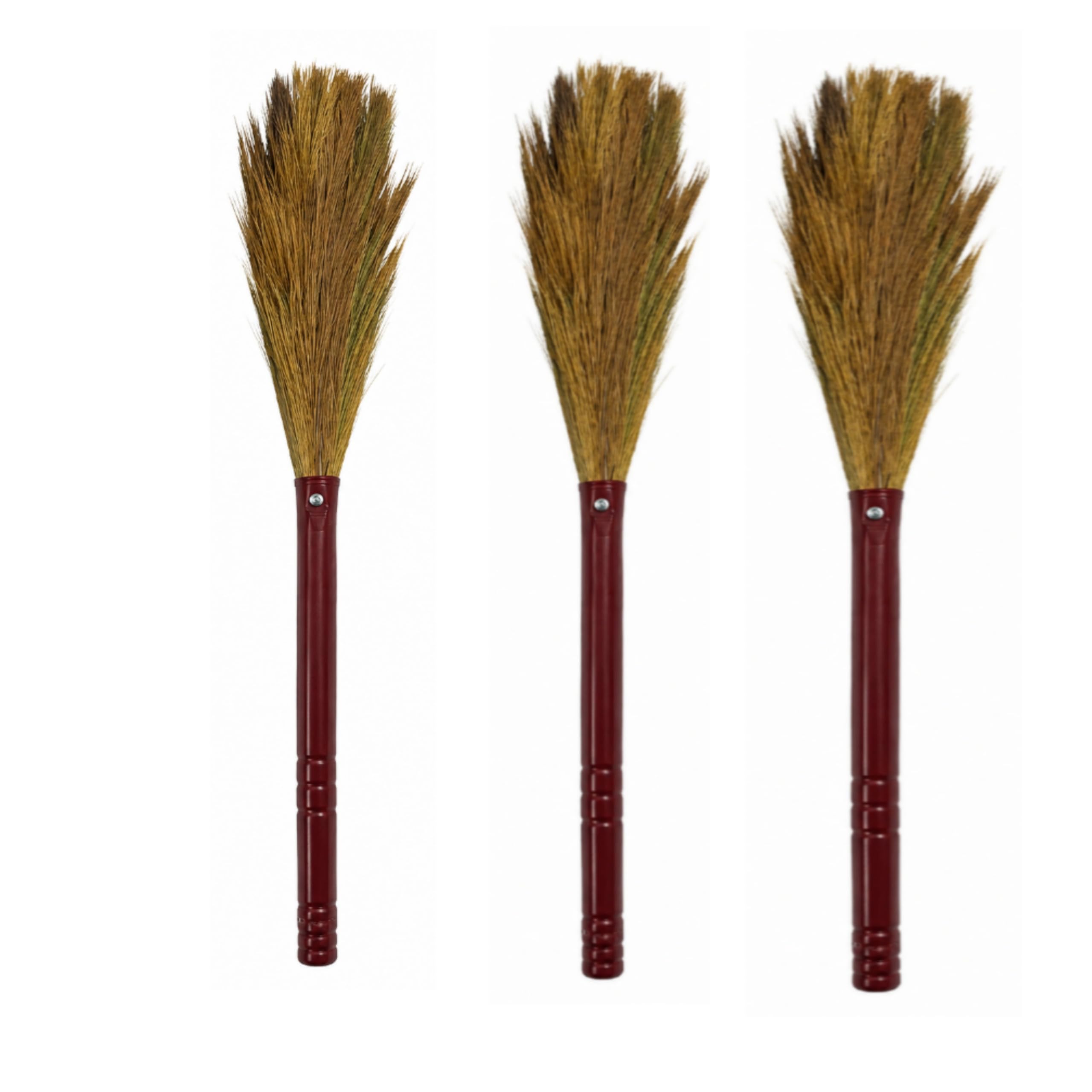 Ulfira Natural Grass Broom with 46-Inch Long Handle Non Dust Grass Broom 3pes-image-5