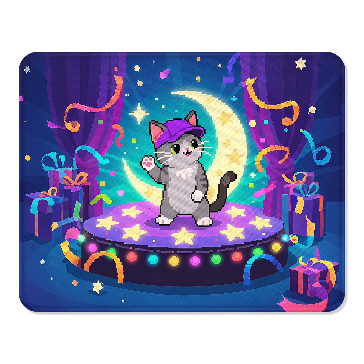 ITNRSIIET Mouse Pad Non-Slip Rubber Base Smooth Surface Stitched Edges Waterproof Durable Compatible with All Mice for Office & Gaming, Desk Accessory, 260x210x3 mm, PixelPartyCat โ image 1