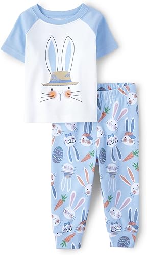 Miniatura 5 de The Children's Place Conjunto de pijama de manga corta y pantalones para mujer, 100% algodón, 2 piezas