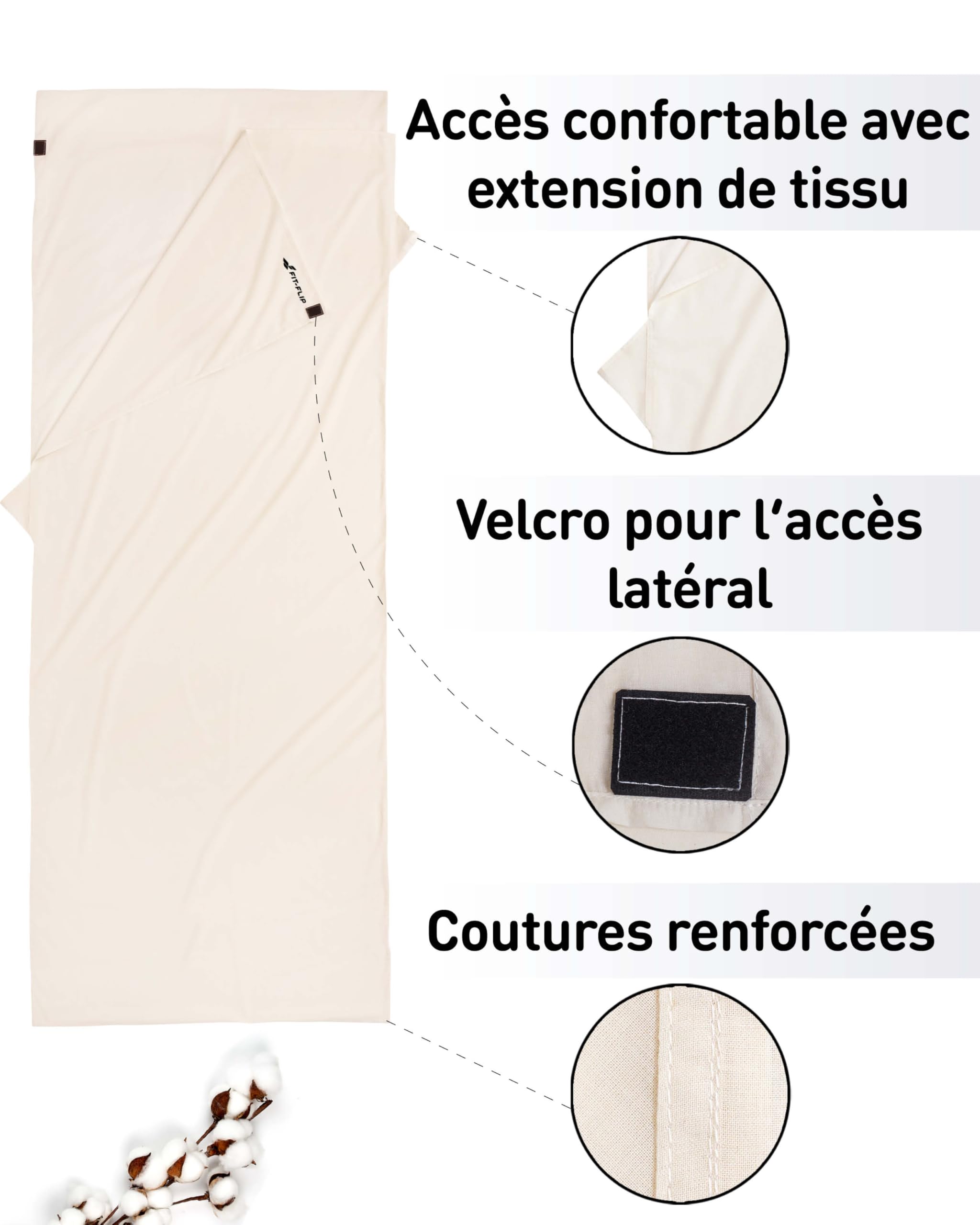 Fit-Flip Drap de Sac de Couchage Coton Microfibre 1 Personne Léger Voyage