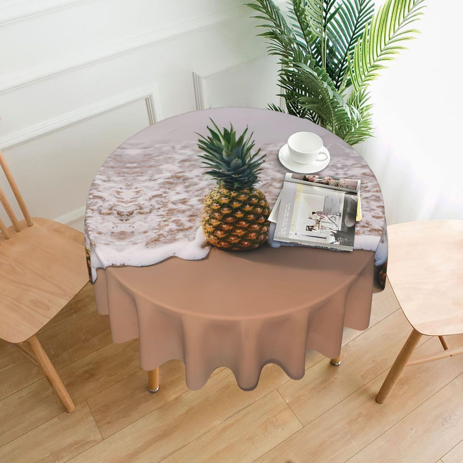 YYHWHJDE pineapple on beach Prints Round Decorative Tablecloth 60in - High-Grade Polyester Throw for Elegant Dining & Festive Gatherings