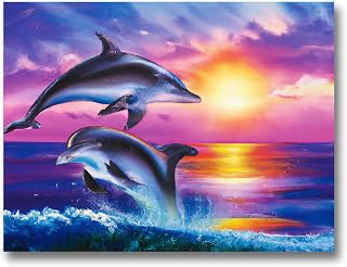 LOMSIOY DIY 5D Diamond Art Kits for Adults, Dolphins Diamond Painting Kits for Beginner, Animal Diamond Art with Round Full Drill Rhinestone Crafts Gem Arts for Home Wall Decor 12x16 inch 1