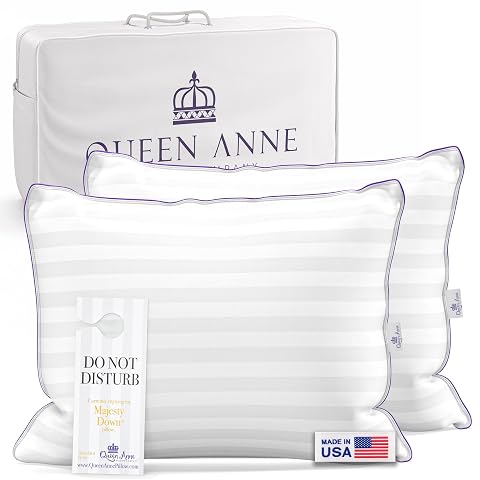 Queen Anne Hotel Collection Queen Size Bed Pillow 2 Pack Adjustable Down Alternative Pillows for Side and Back
