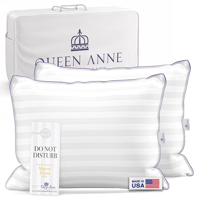 Queen Anne Hotel Collection Queen Size Bed Pillow 2 Pack Adjustable Down Alternative Pillows for Side and Back