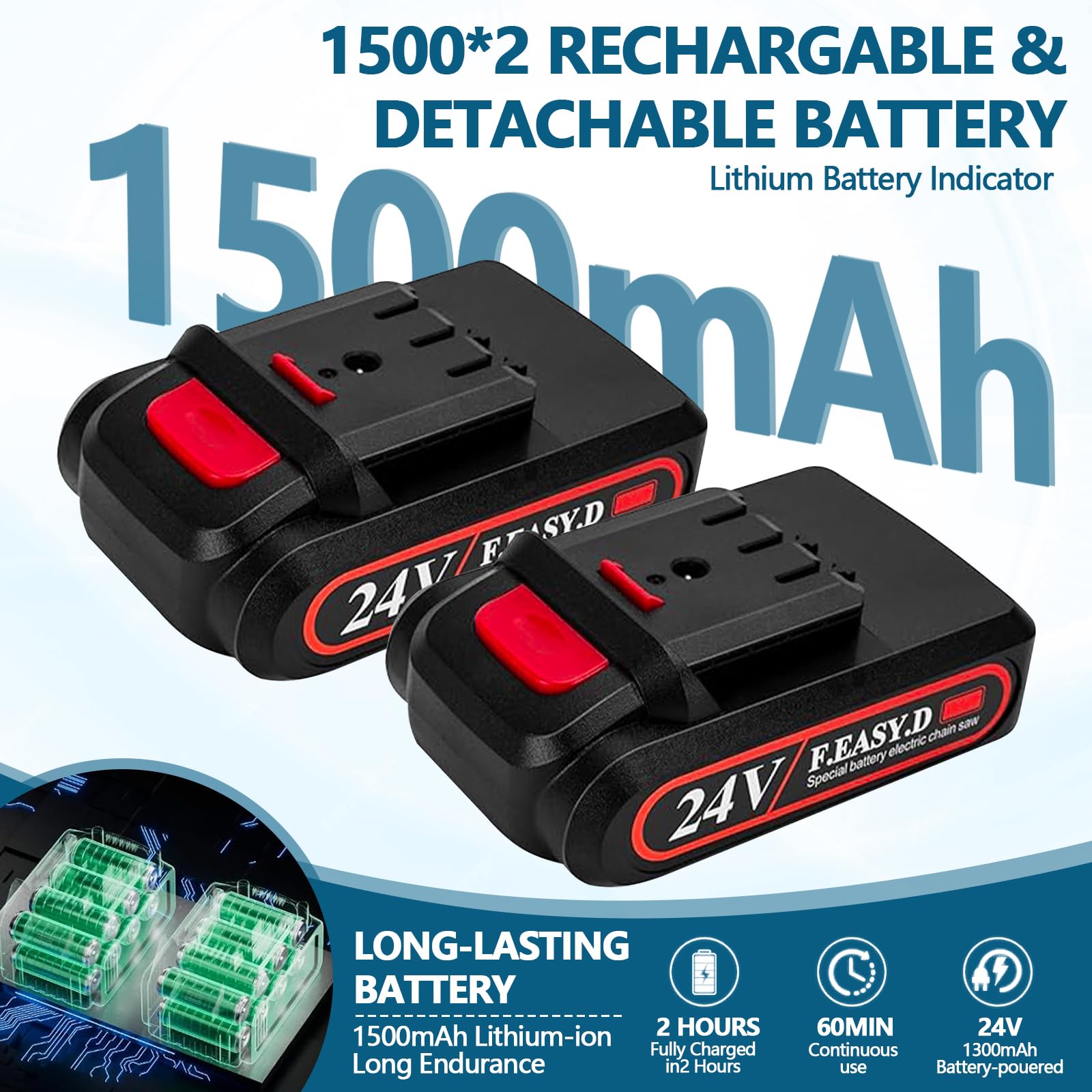 Sécateur Rocky&Chao Taille-haie et cisaille à Gazon sans Fil 24 V 2 en 1 avec 2 Batteries de 1500 mAh, Lames SK5 de 12 cm/23 cm