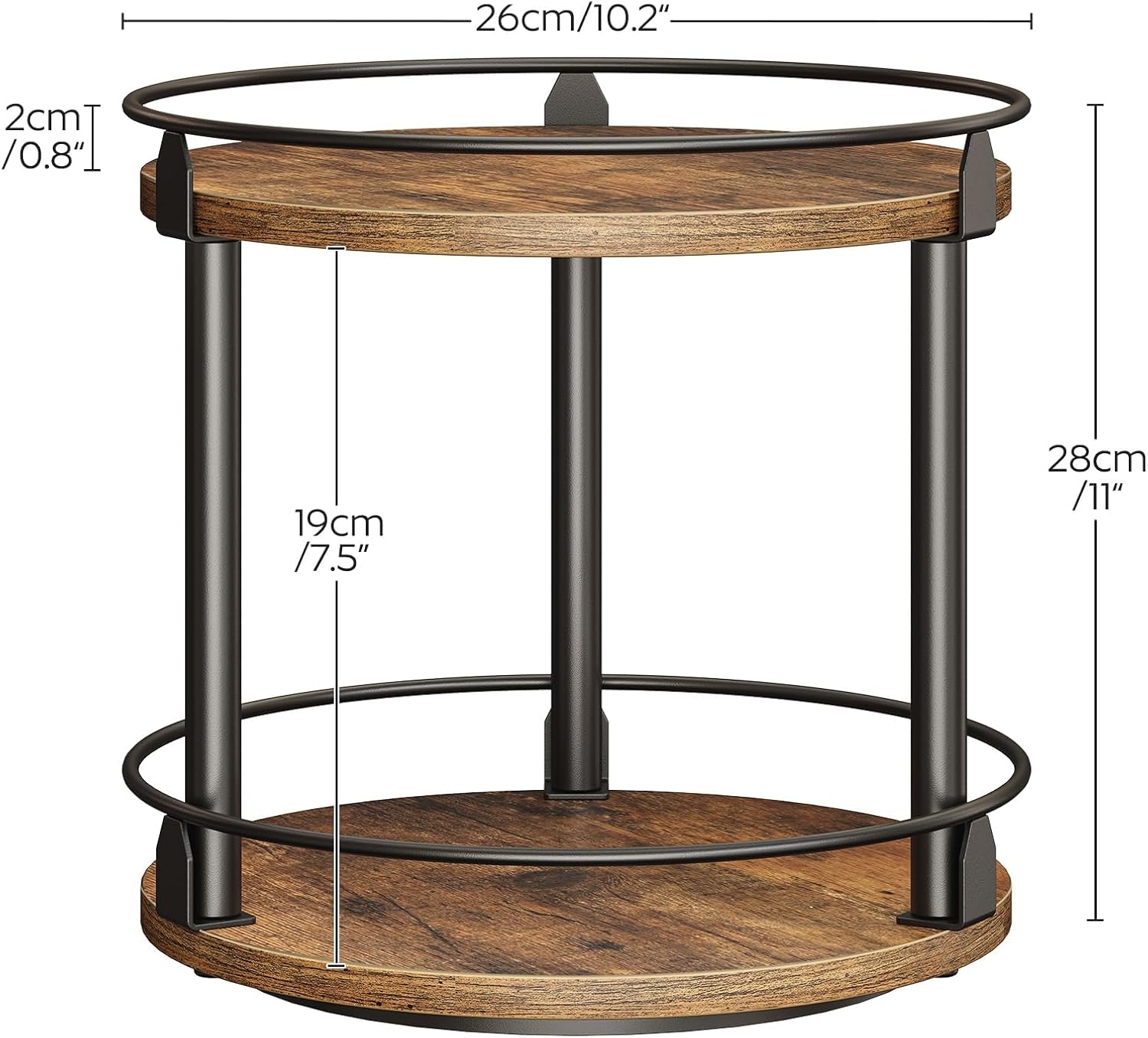 YATINEY Étagère à Épices, Organisateur Pivotant, Plateau Rond à 2 Niveaux, Emballé par 2, Plateau à Épices Rotatif, pour comptoir de Cuisine Marron Rustique et Noir XSR22L2BR