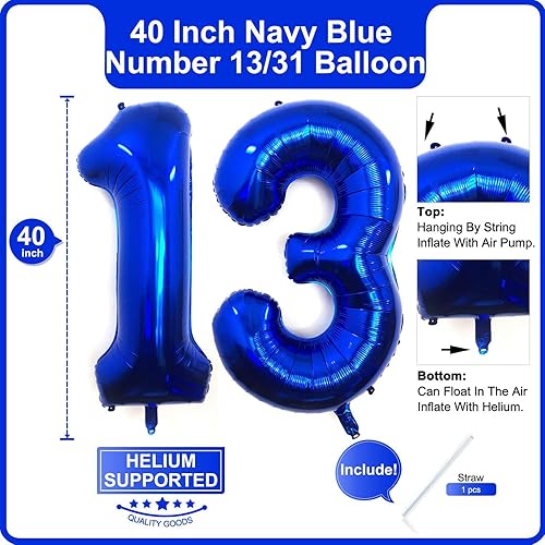 Miniatura 2 de Lovoir Globo azul marino de 40 pulgadas con el número 31 de 13 dígitos gigantes, helio azul oscuro para fiesta de cumpleaños número 13, decoraciones