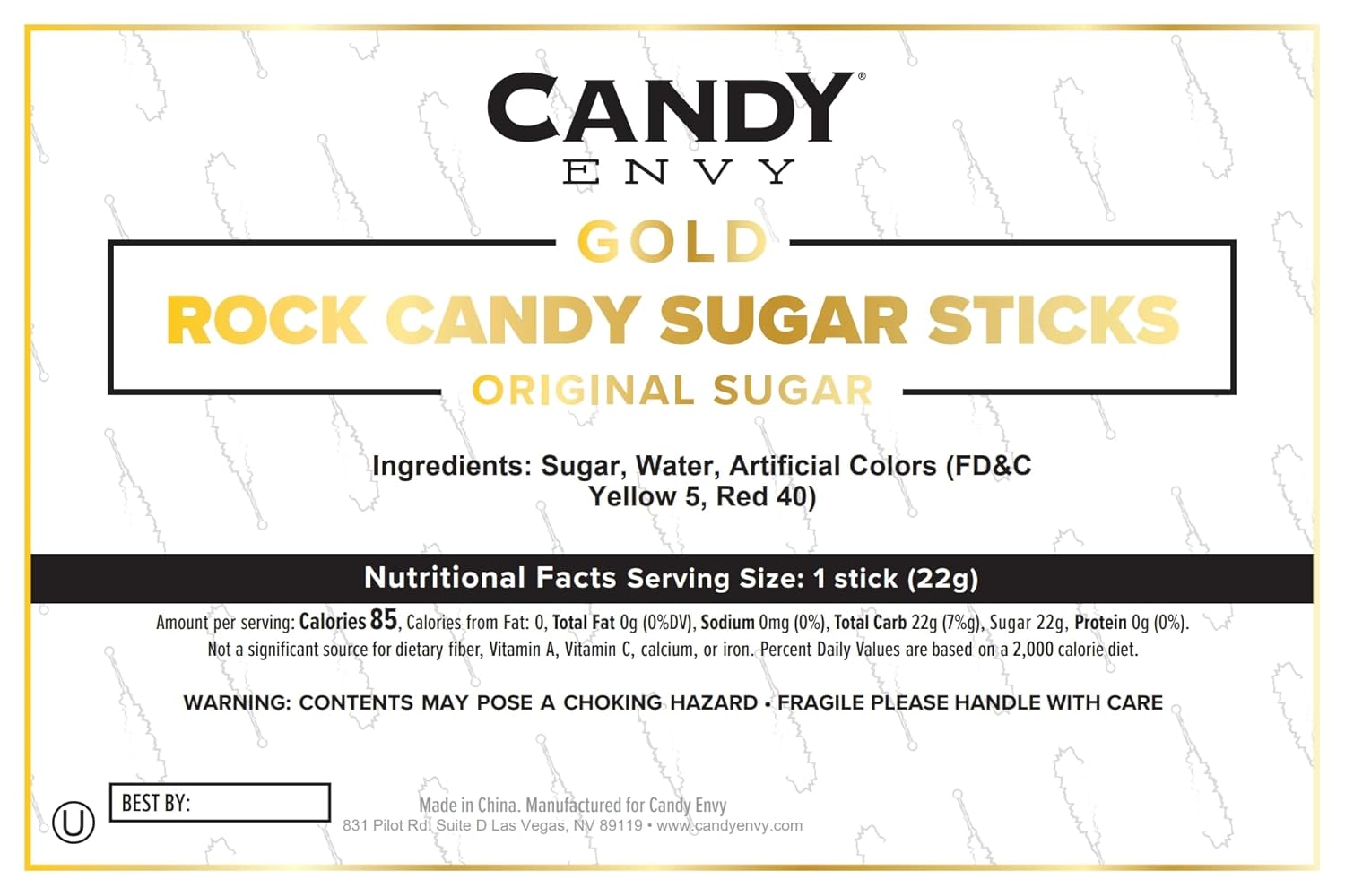 Gold Rock Candy Sugar Sticks - Original Sugar Flavored - 36 Individually Wrapped Candy Gold Party Favors