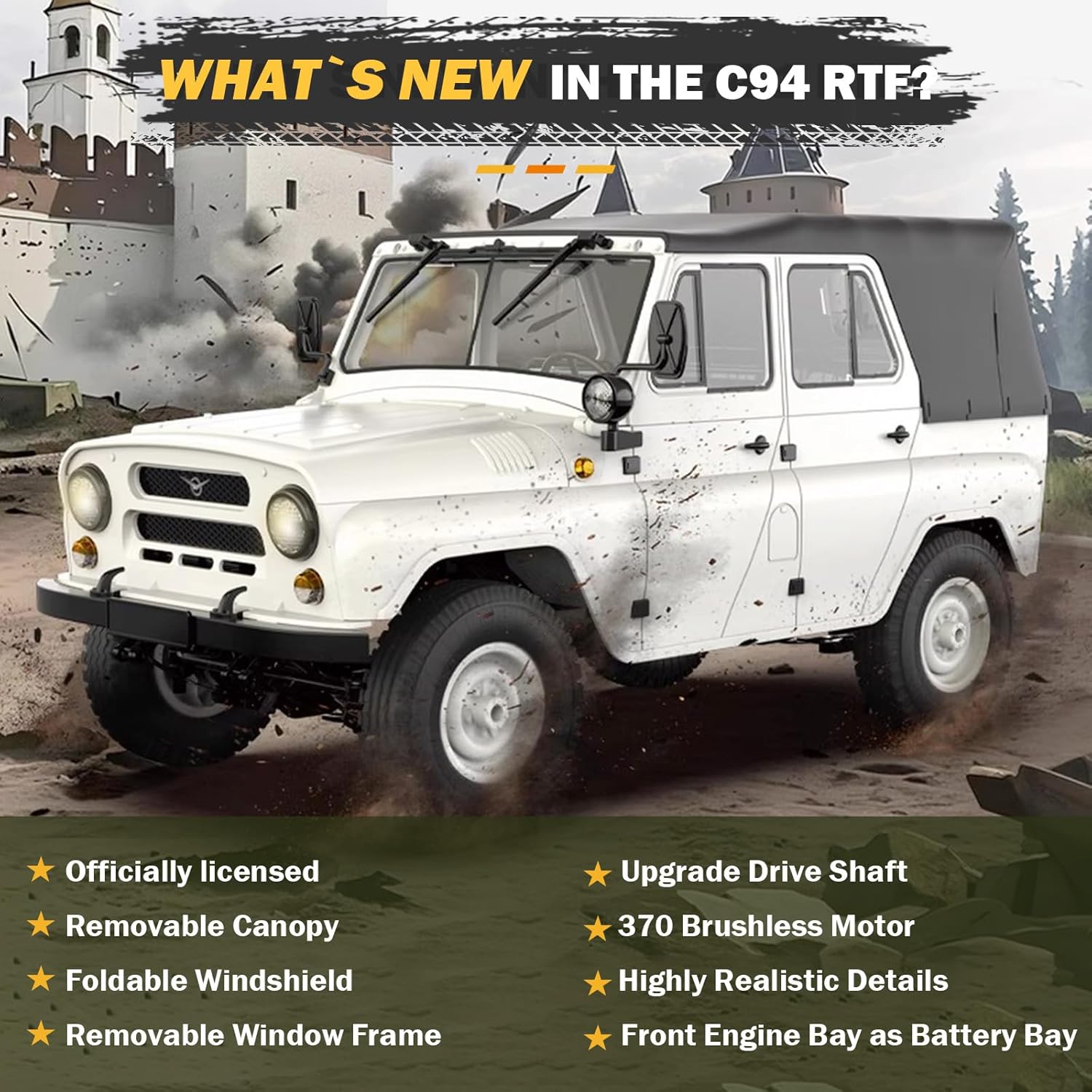 ARRIS WPL C94 UAZ-469 1/12 RC Crawler, 4WD RC Rock Crawler Truck RTF, Off-Road Military RC Car, Hobby-Grade Trail Truck for Adults