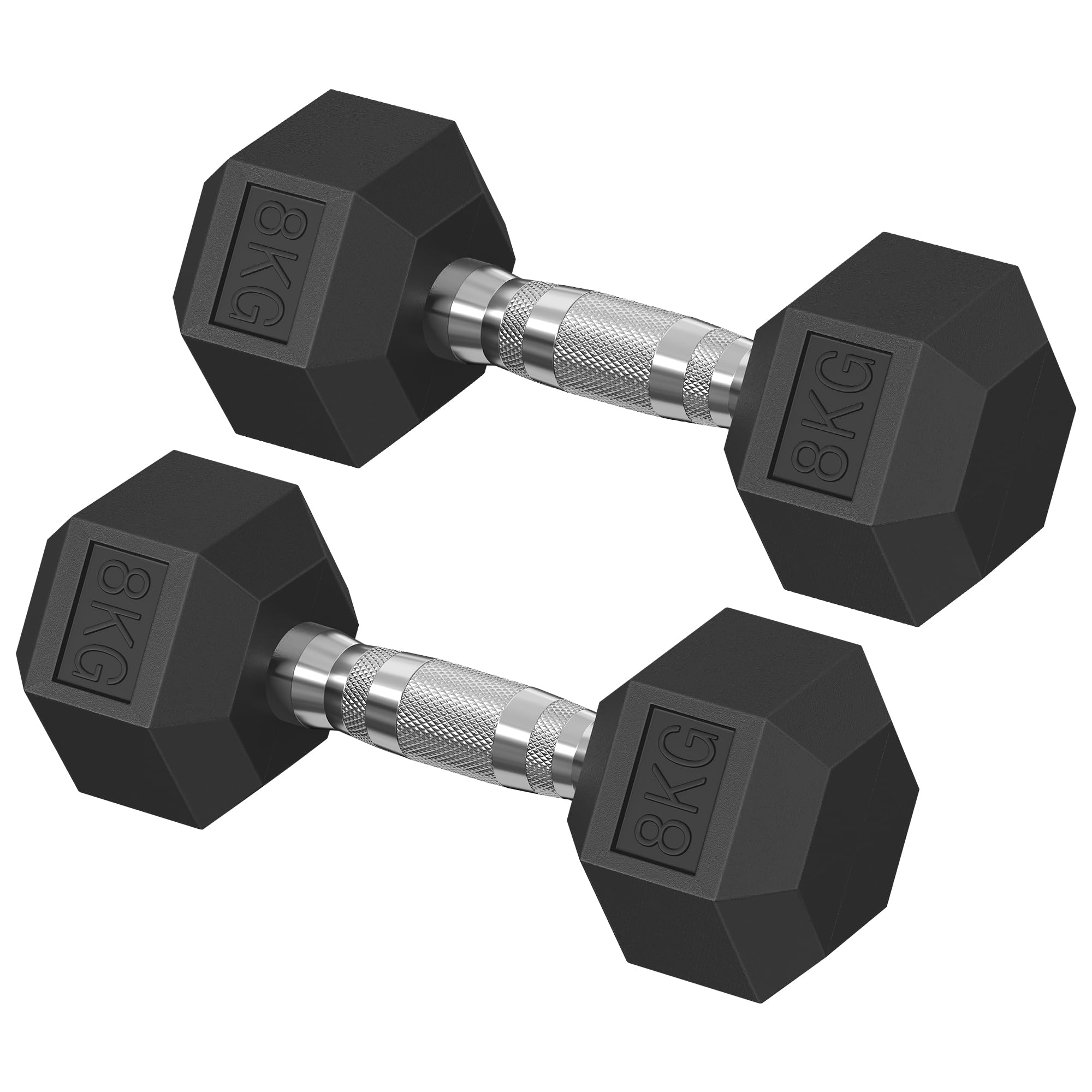SONGMICS Dumbbells Set, 8 kg, Hex Rubber Coated Iron, Set of 2