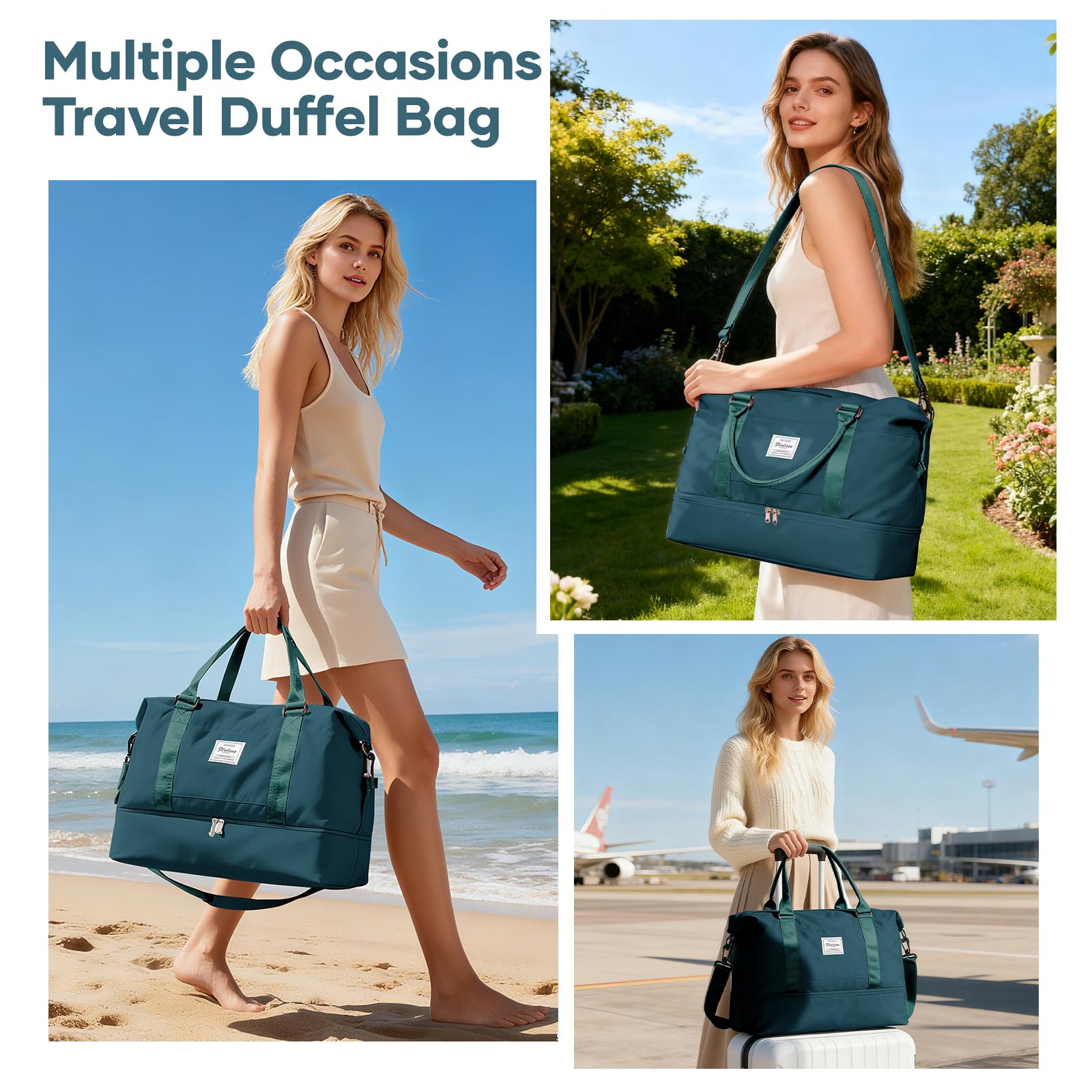 HPLQQ Borsone da Viaggio Donna Bagaglio a Mano Easyjet 45x36x20, Borsa Sportiva Borsone da Palestra con Scomparto per le Scarpe, Borsa da Weekend, Ospedale Parto, Danza,A03-Blu Pavone