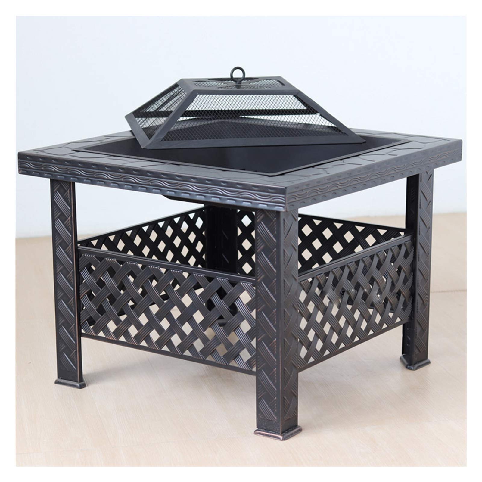 Braciere da Esterno Terrazza da Giardino Tavolo da Barbecue Quadrato con braciere a Legna, Tavolo da Barbecue, terrazza, Patio, Prato, Barbecue in Cortile, caminetto all'aperto, 66 cm / 26 "
