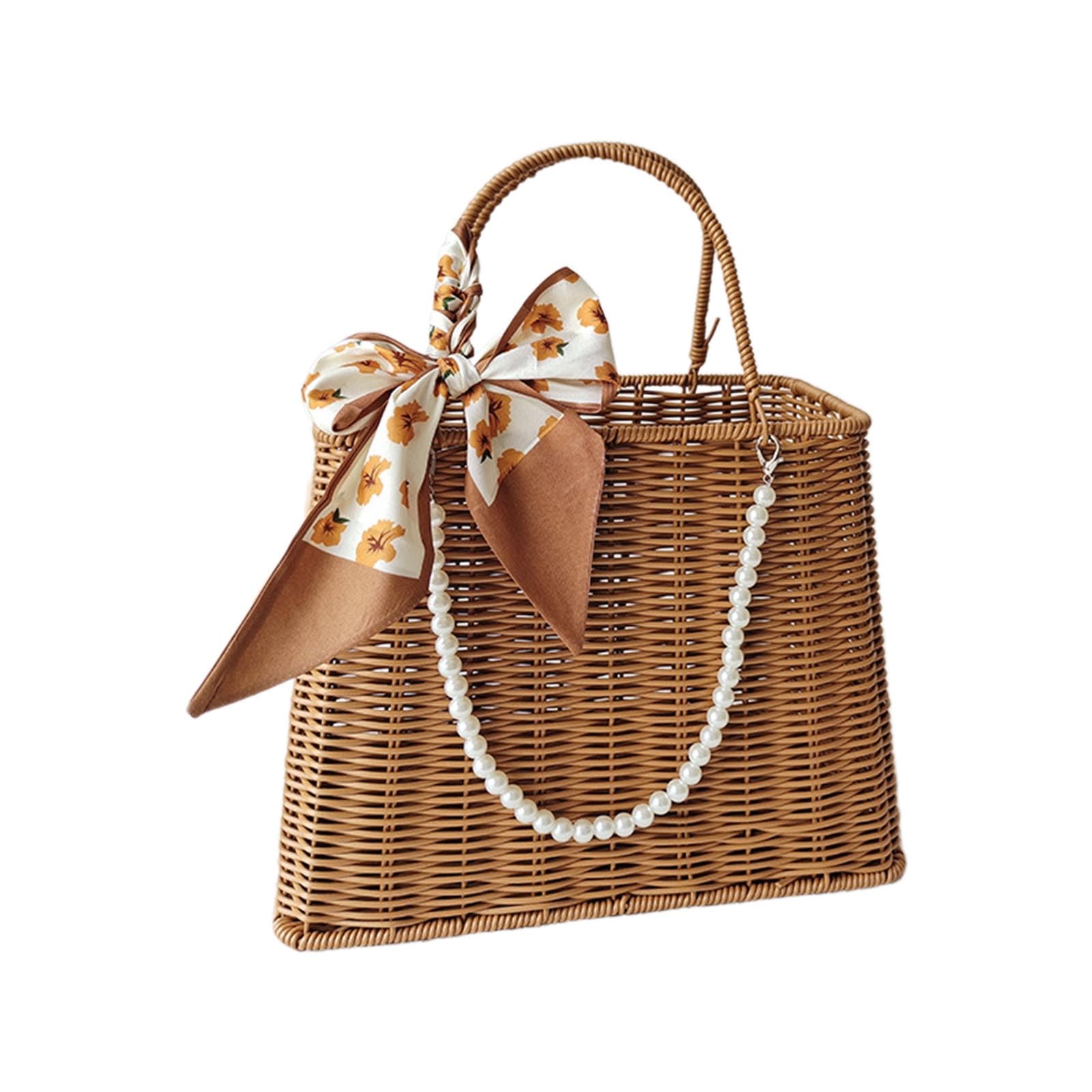 Tsophreniq Kitchen Organization Container Shopping Basket Practical Simulated Rattan Fruit Sundries Basket Woven Hand