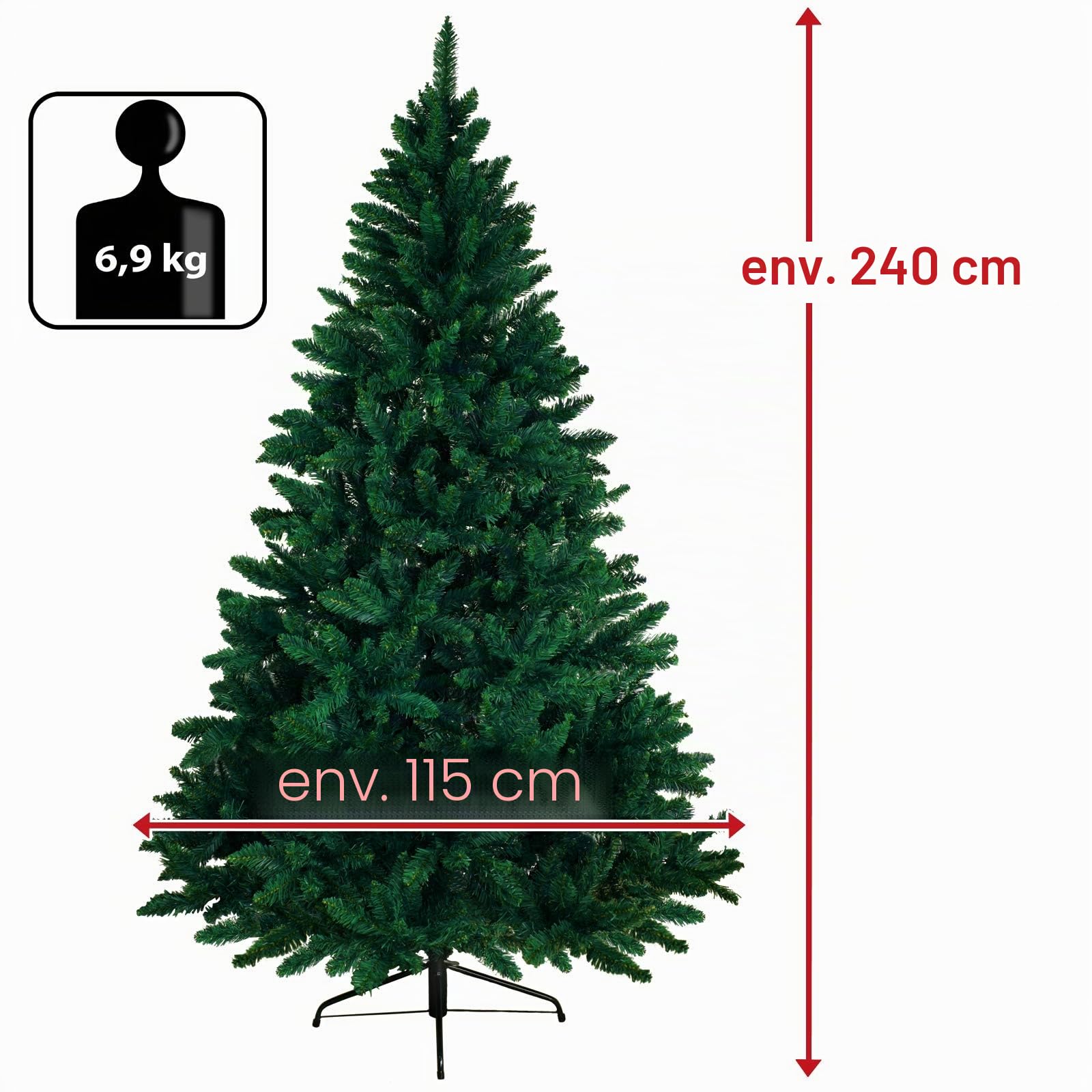 BB Sport Sapin de Noël Artificiel 240 cm Vert foncé Arbre de Noël Naturel