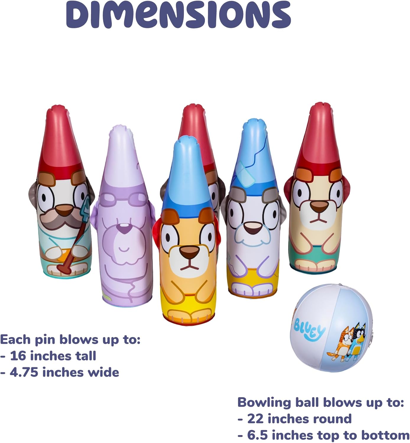 Little Kids BLUEY Inflatable Bowling Set | Indoor Outdoor Kids Bowling Set | 6 Pins and Ball | Christmas Birthday Party Games, Kids Education Motor Skills Toys