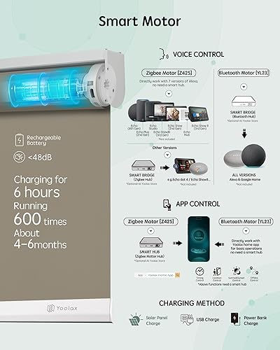 Miniatura 177 de Yoolax Persianas motorizadas con control remoto, persianas inteligentes opacas para ventanas, persianas enrollables motorizadas, persianas Tela