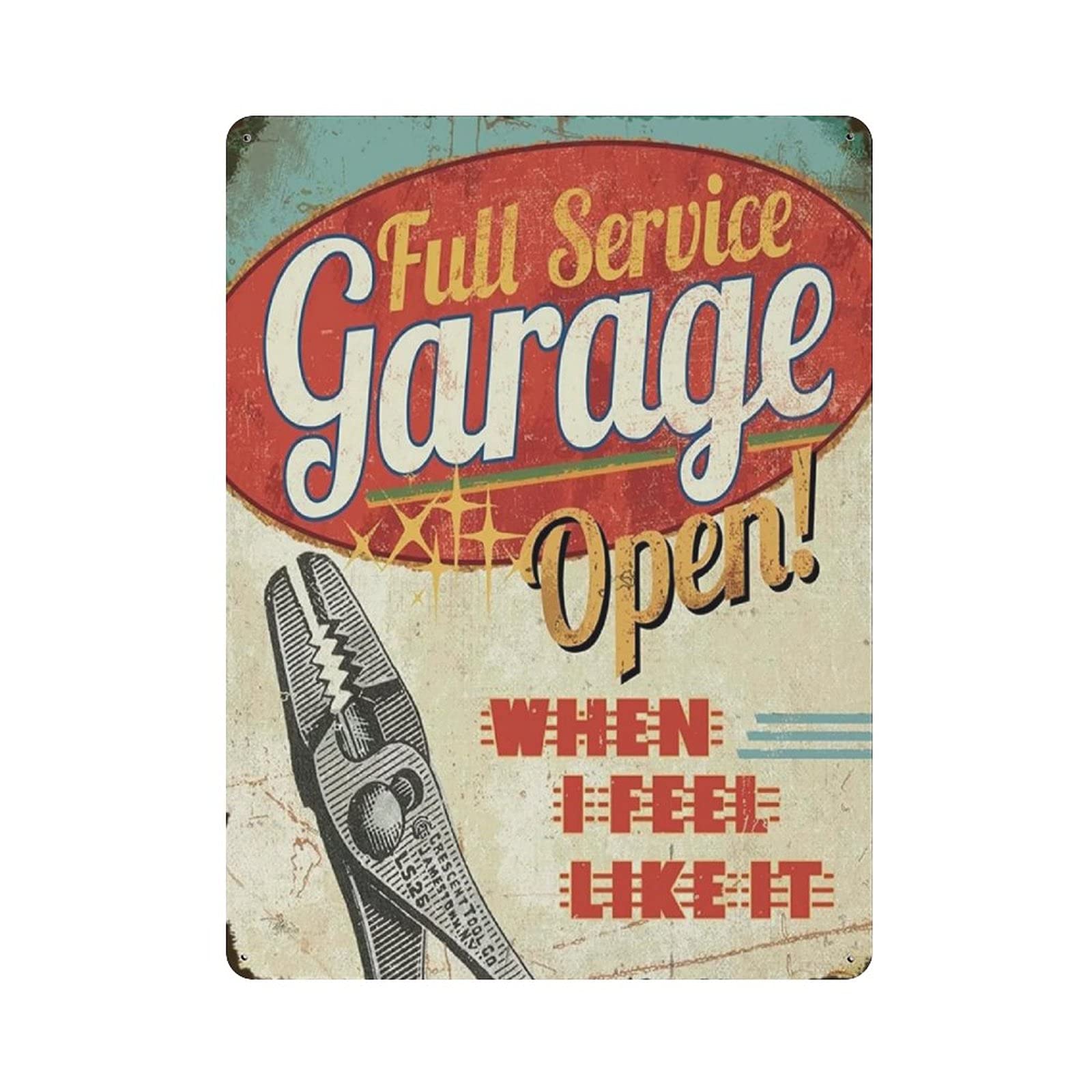 Oudrspo Targa in metallo Garage aperto 24 ore Vintage Tin