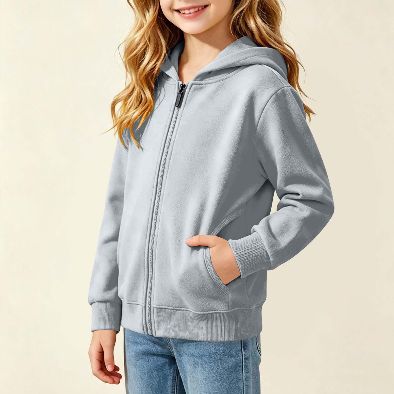 Bambini Giacca Con Zip E Cappuccio Hoodie Ragazza Felpata Tinta Unita