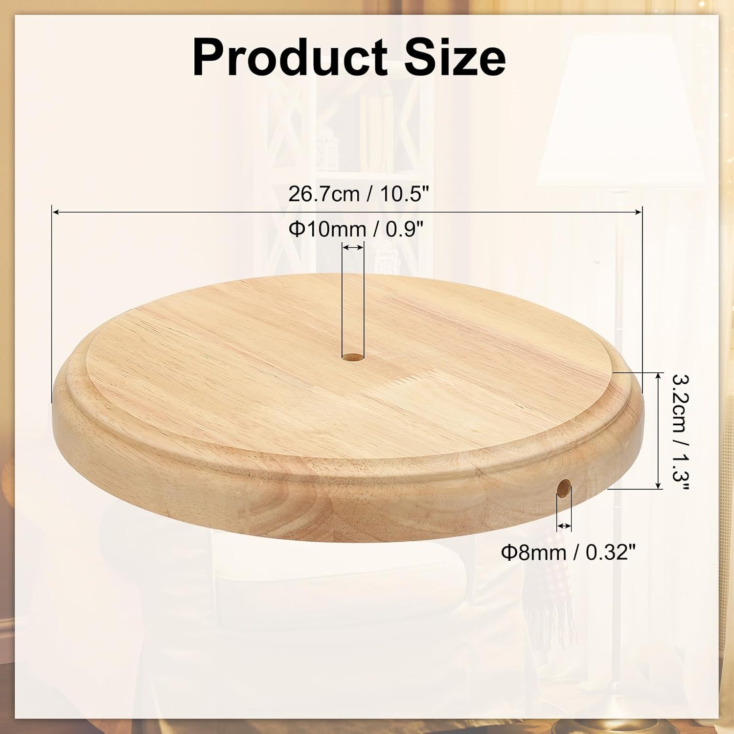 PATIKIL 10.5" x 1.3" Wooden Lamp Base, Round Solid Wooden Base Wood Desk Lamp Display Stand Replacement for Bedroom Bedside Table Lamps DIY