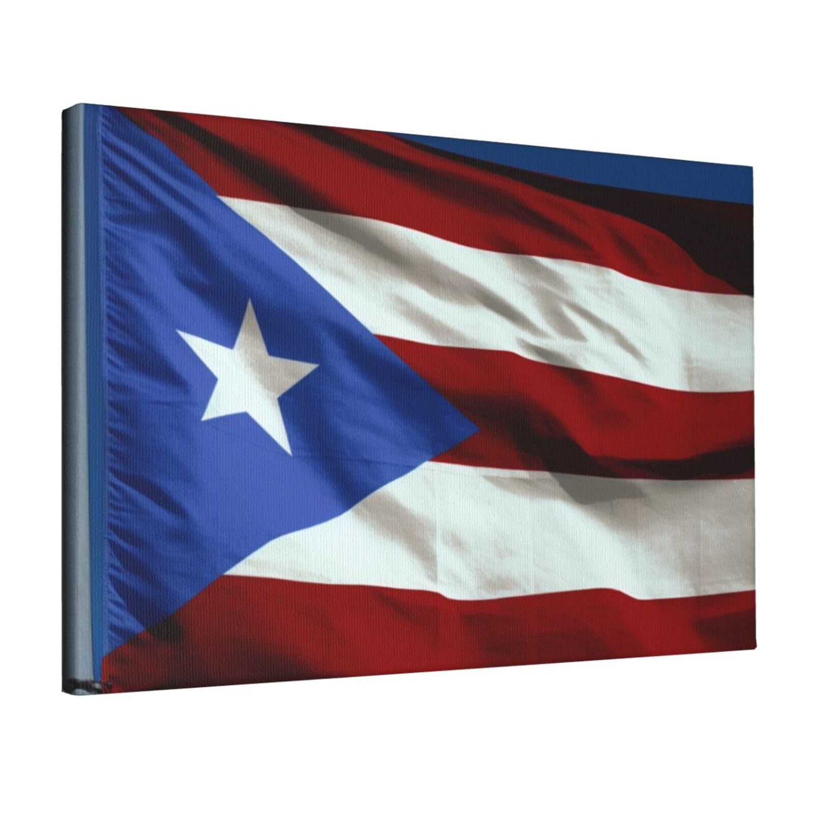 YKLJG Puerto Rico Flag Printed Wall Art Canvas Prints 45x30 CM Wooden Framed Picture Painting Artwork for Bedroom Kitchen Home Office Decor