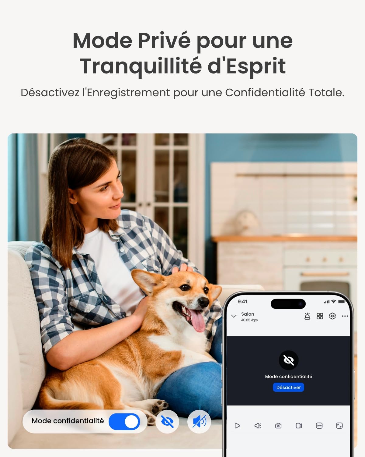 Reolink 4MP Interieur Caméra Surveillance WiFi – Vue à 360°, Suivi Automatique, Détection IA (Personne/Animal/Pleurs), Audio Bidirectionnel, Vision Nocturne, Mode Privé, sans Abonnement – ​​E1
