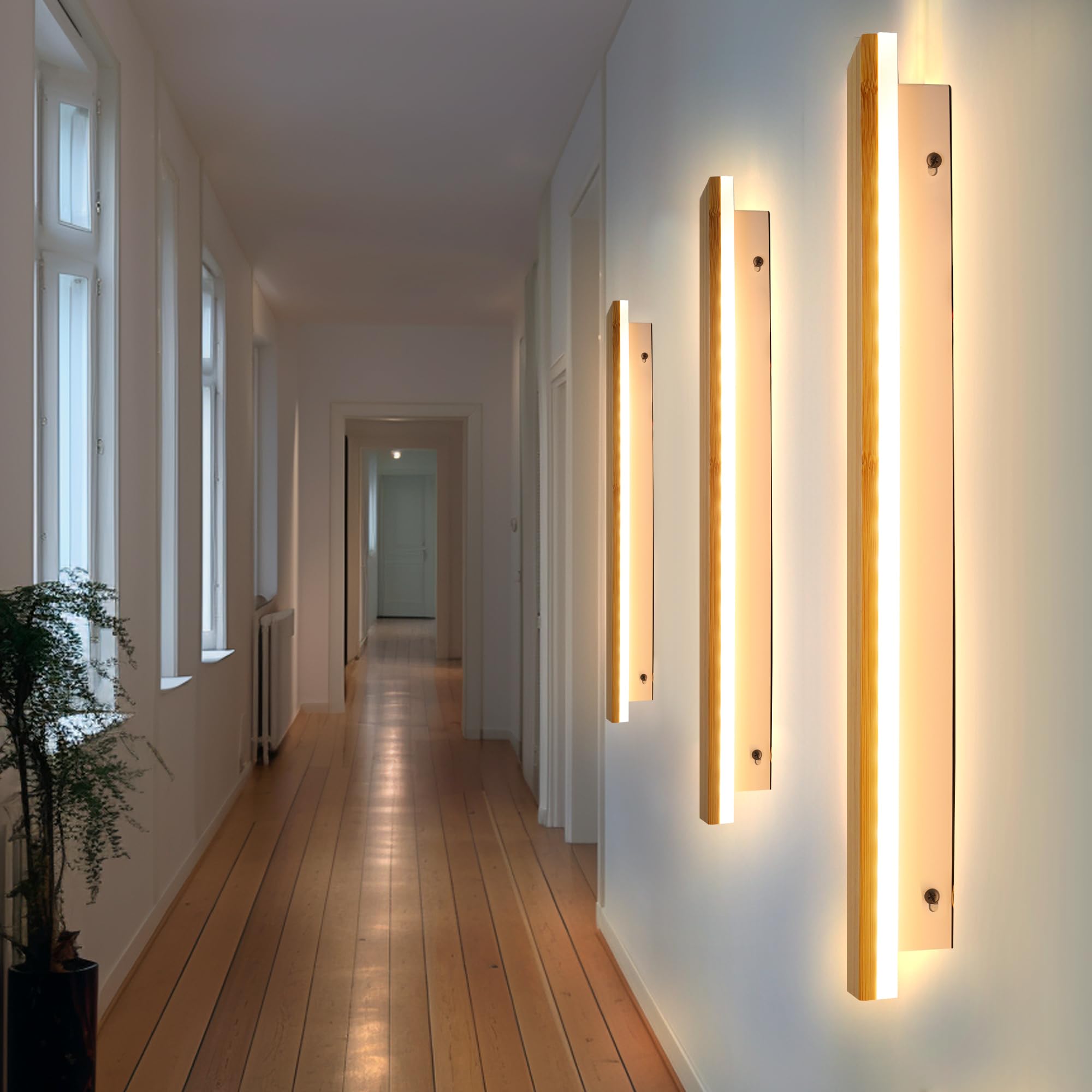 Apliques de Pared LED Lámpara de pared de madera para interiores Luces de pared de madera de bambú 24w Luces de pared 3000k Iluminación de pared moderna para dormitorio Sala de estar Pasillo,80cm