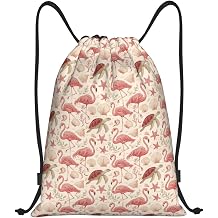 Pink Flamingo Turtle Shell Print Drawstring Backpacks, Draw String Back Bags, Small Gym Bags for Women Men Sports, Gym, Swimming, Beach, Travel