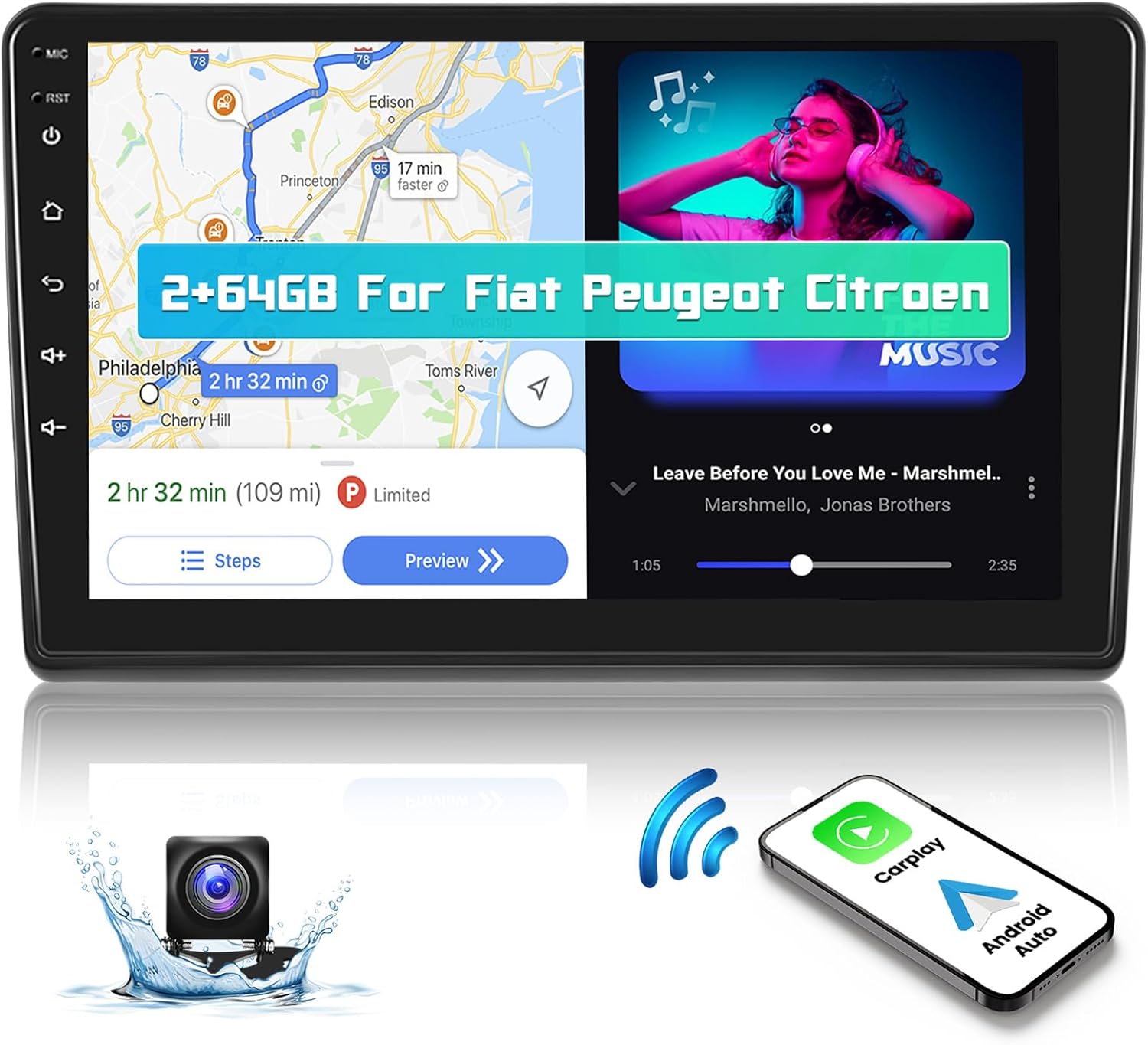 Hikity Autoradio Android Auto E CarPlay Per Fiat Ducato 2010, Citroen Jumper, Peugeot Boxer - 9 Pollici Touch - Foto 2