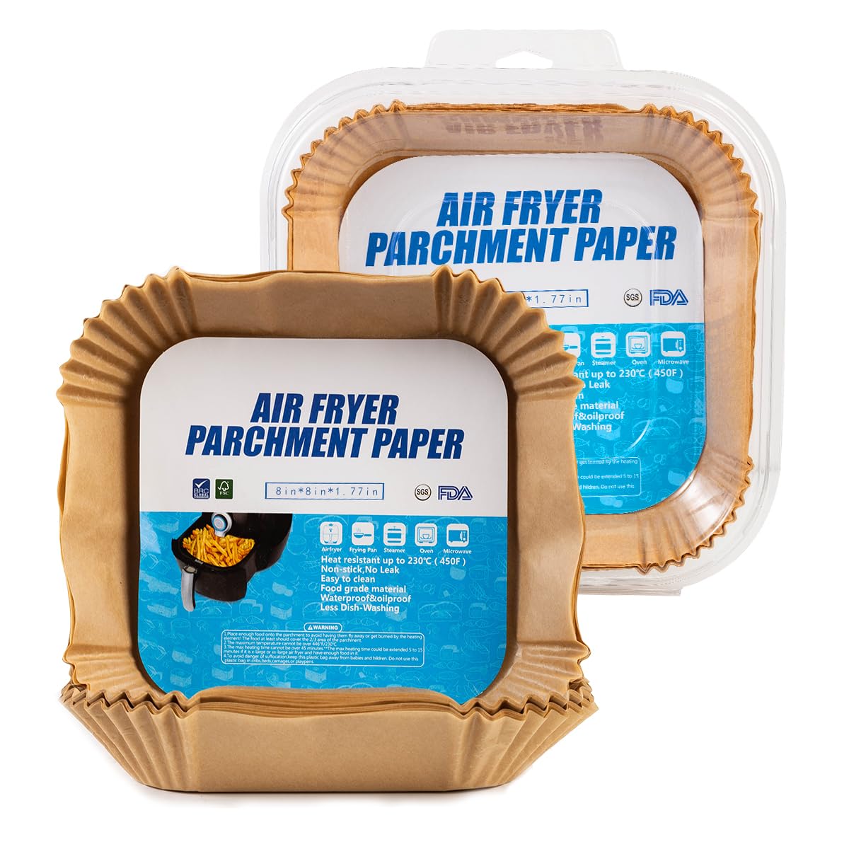 100 unidades de papel de horno de 20 x 20 cm para freidora de aire caliente, para freidora de aire de 5 a 7,5 L, 20-25 cm, sin BPA, papel de horno, antiadherente, resistente al agua, a