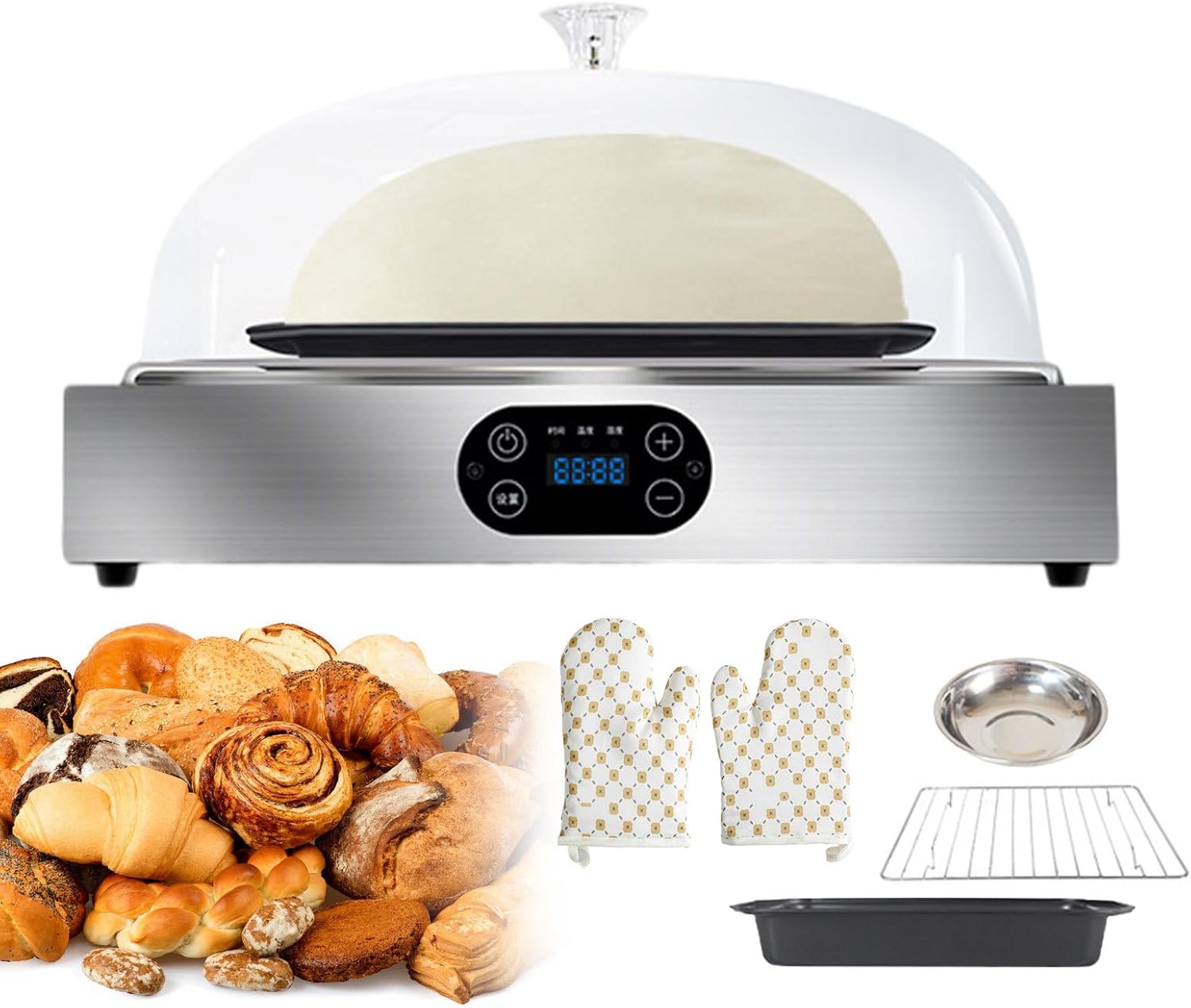 Dough Fermentation Box, 2 Layers 40l Bread Proofer Box,Led Touch Panel,Dual Control,Removable Shelves,for Thawing Meat,Fermenting Dough,with A Pair of Heat Insulating Gloves,Singlelayer