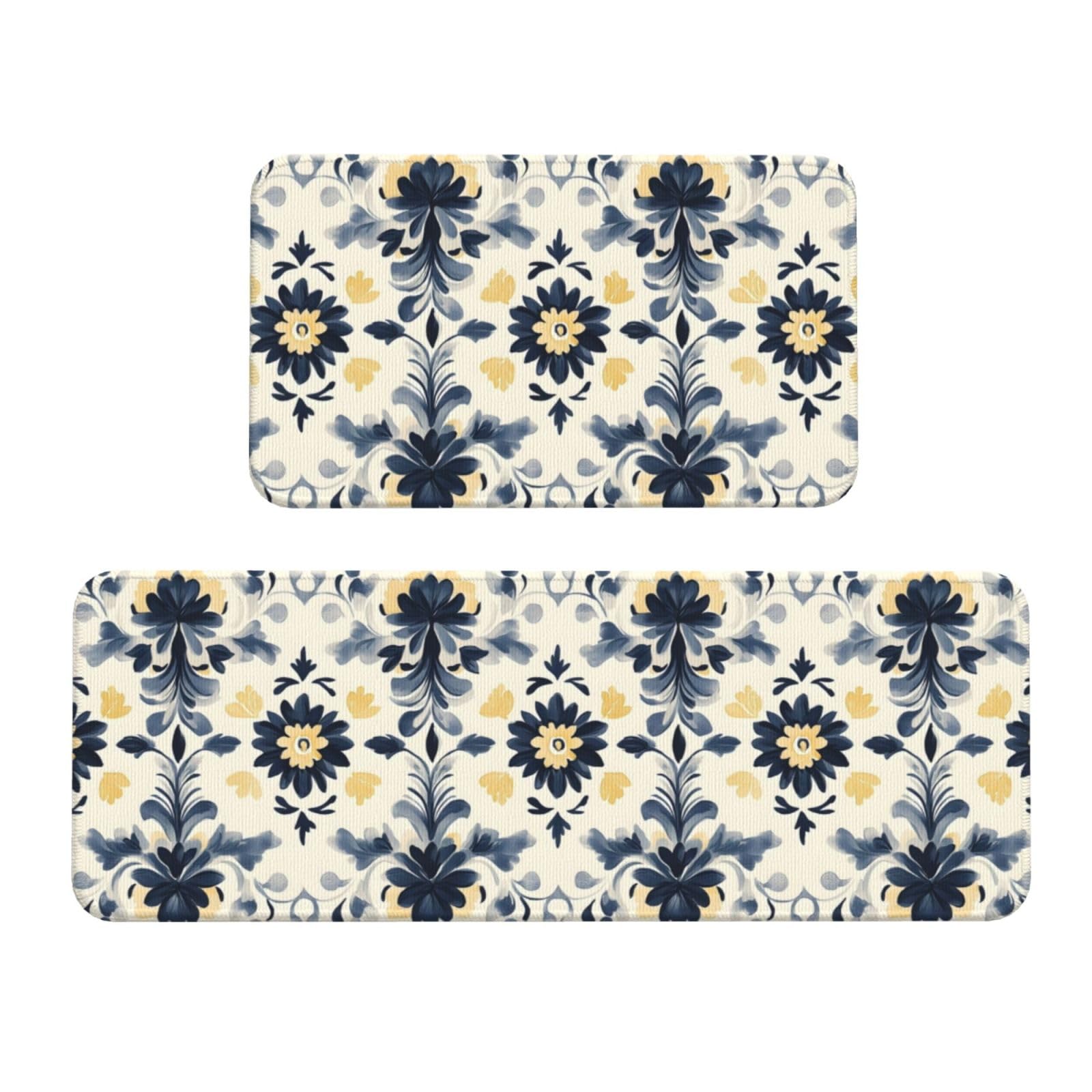GVYGVY Antifatigue Kitchen Mats for Floor 2 Piece - Elegant Flowers A Print Kitchen Rugs Washable, Non Slip Runner Rug Standing Mat for Office/Bathroom/Laundry/Home Decor and Accessories