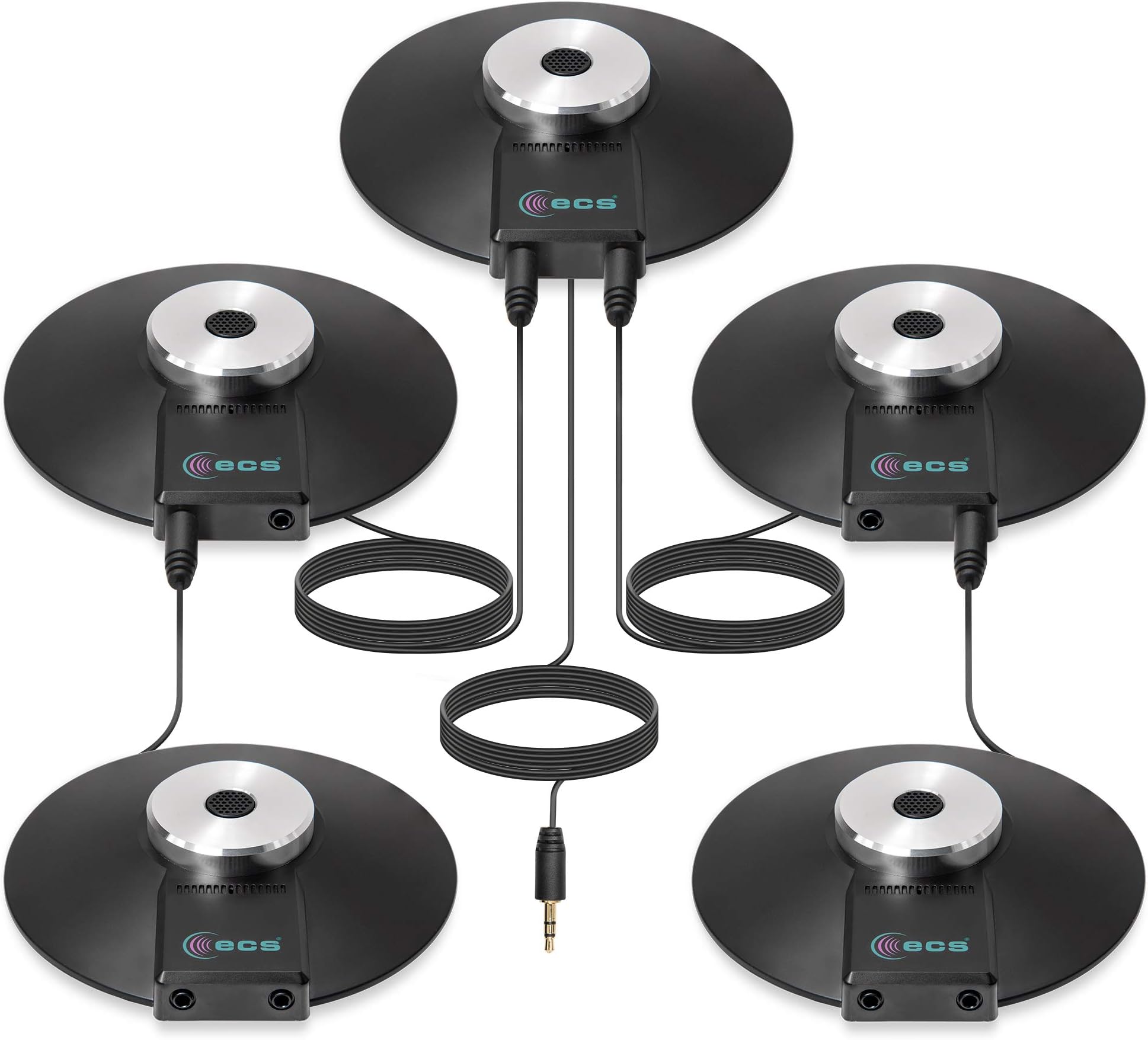 ECS WordForum 3.5mm TRS 360° Omnidirectional Stereo Conference Microphone for PC - with Daisy Chain Option, Condenser Mic for Teleconferencing - 5 Pack